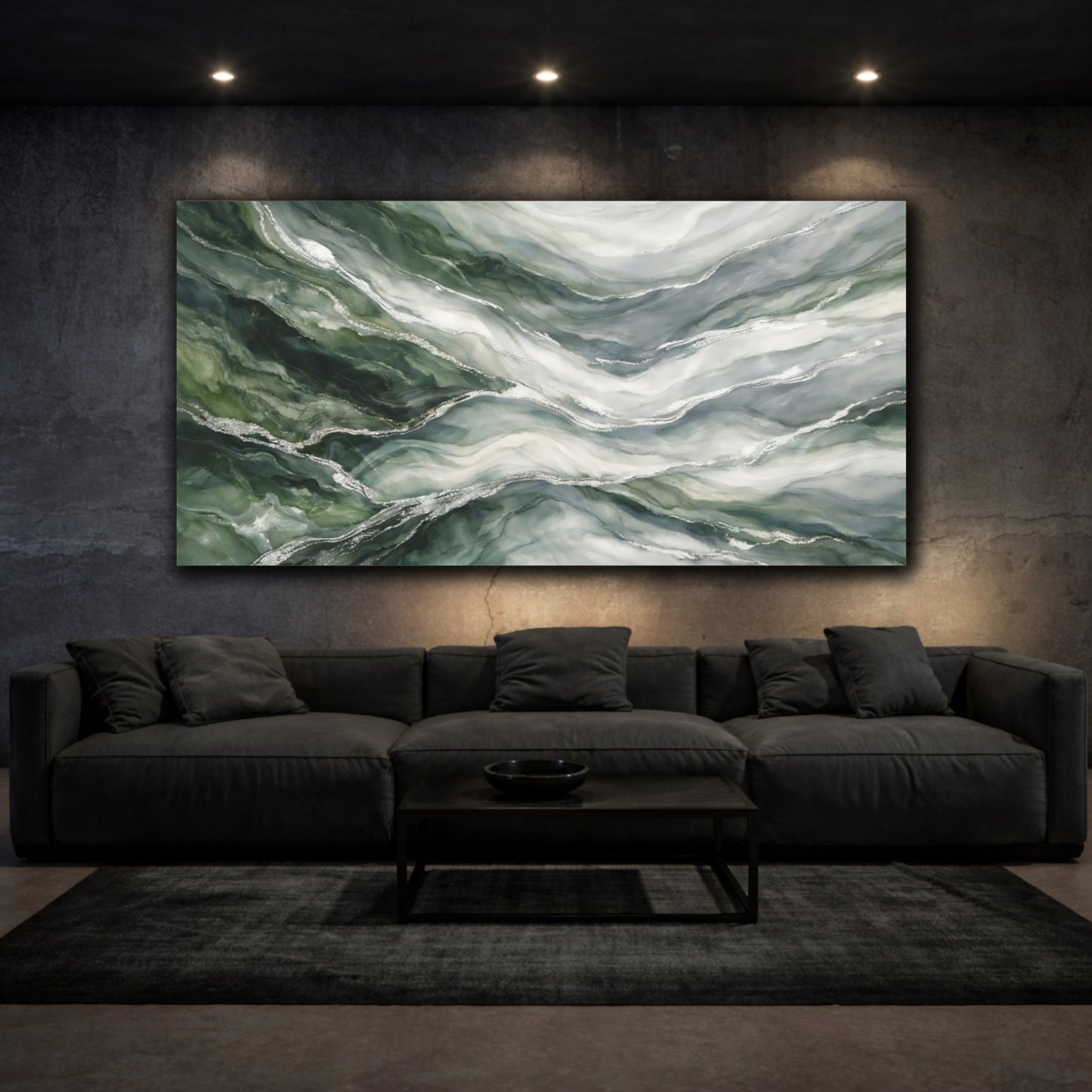 Mockup 2. Abstract Marble Texture Green Marble shown as stretched canvas wall art