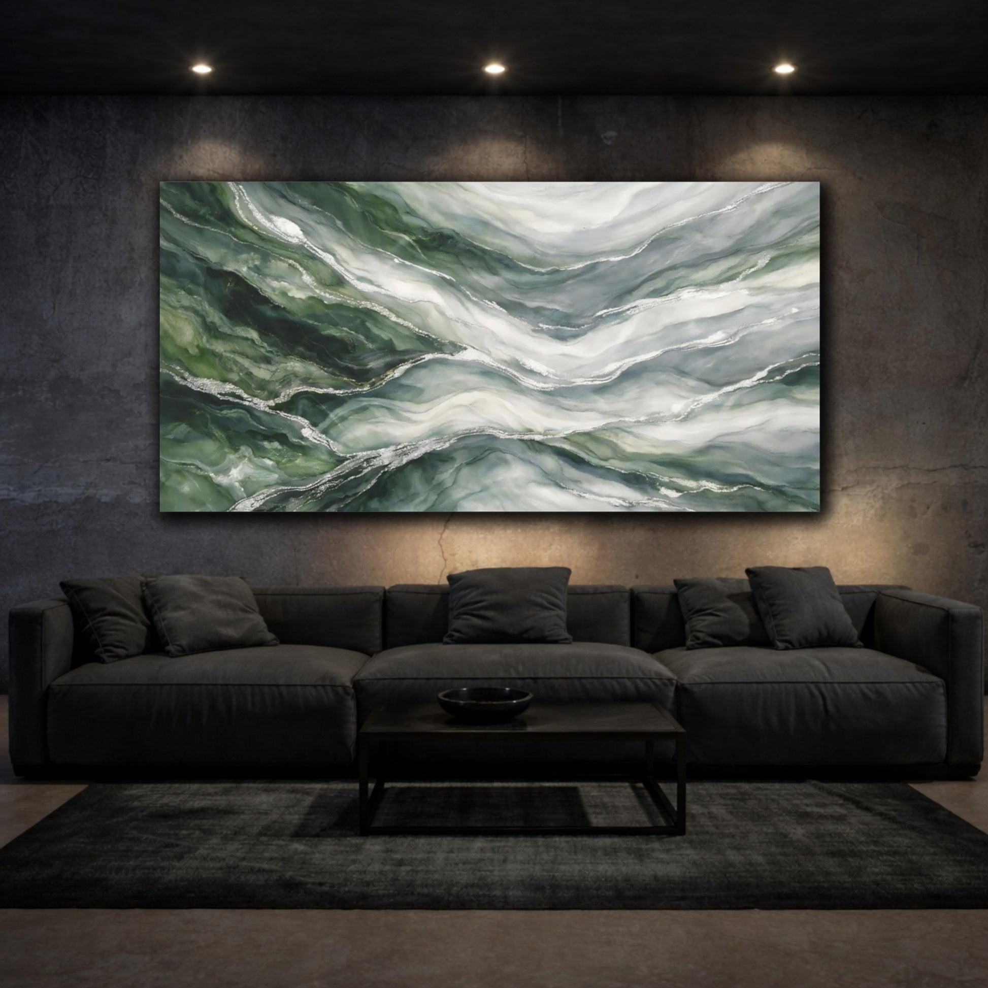 Mockup 2. Abstract Marble Texture Green Marble shown as stretched canvas wall art