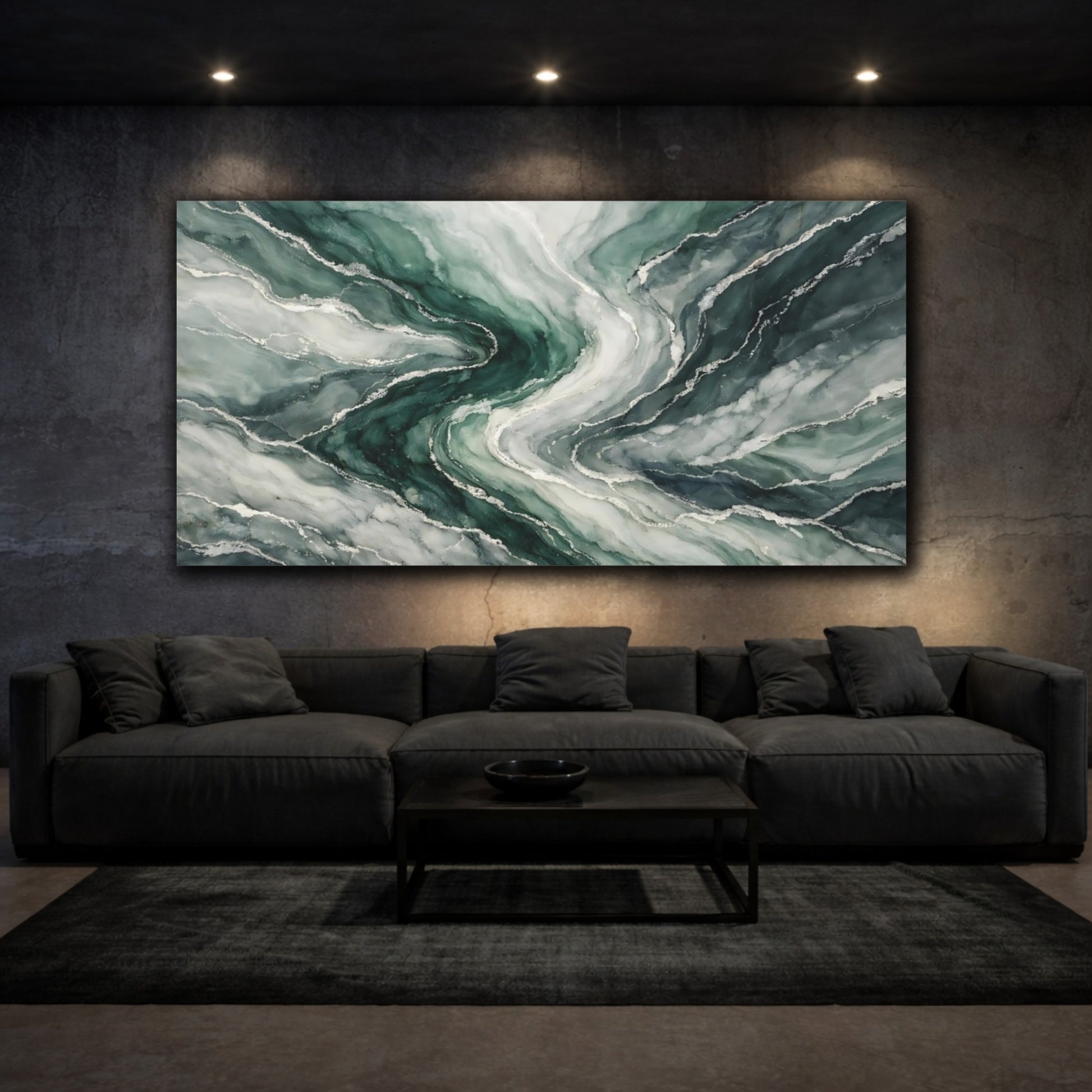 Mockup 2. Abstract Marble Texture Green Marble shown as stretched canvas wall art