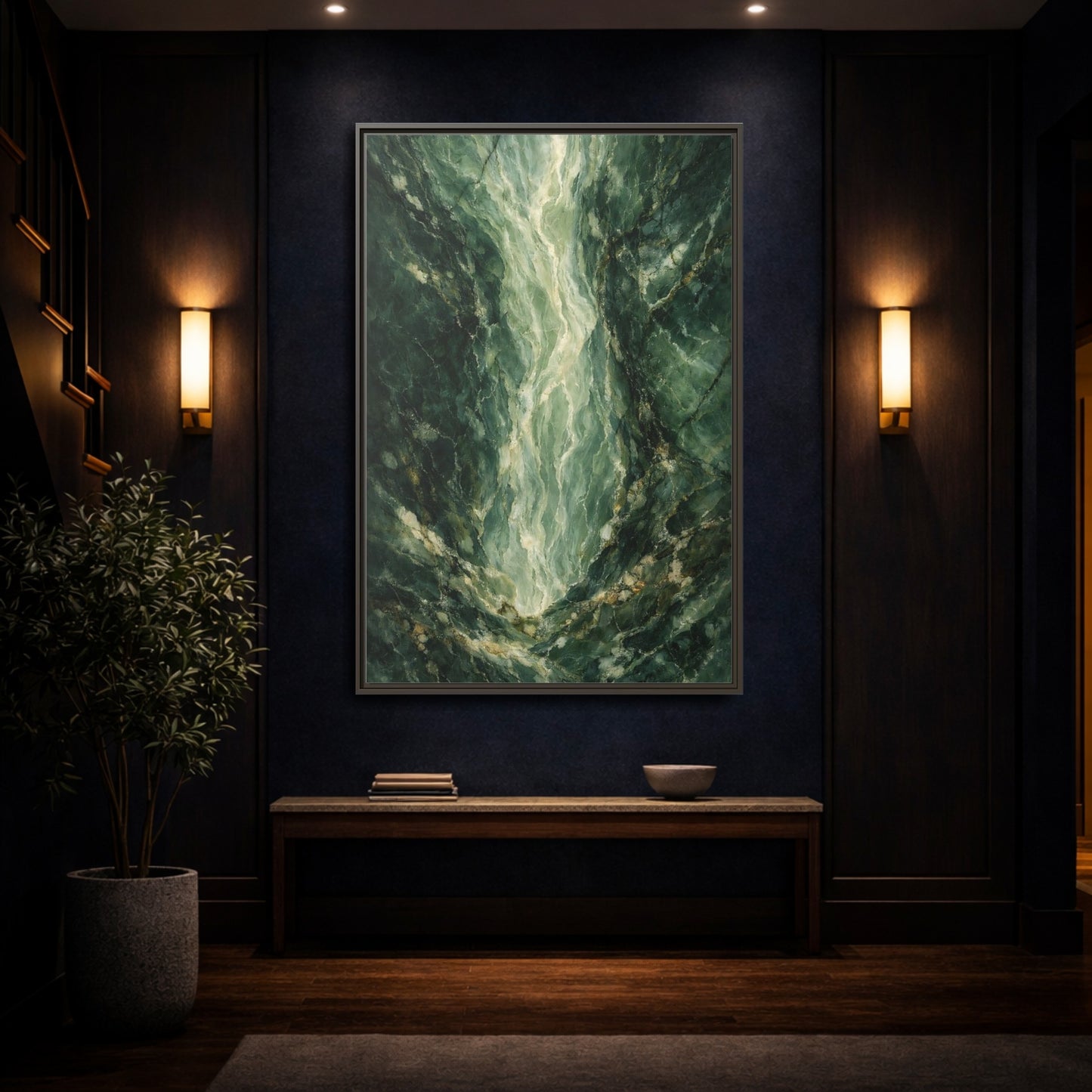Mockup 3. Abstract Marble Texture Green Marble shown as stretched canvas wall art