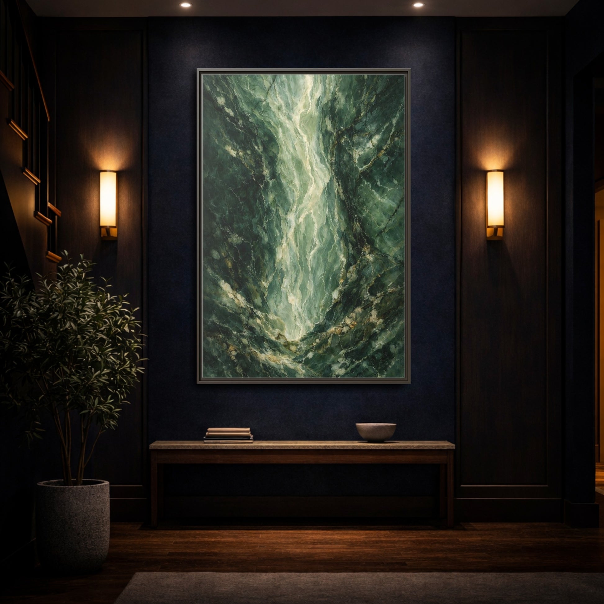 Mockup 3. Abstract Marble Texture Green Marble shown as stretched canvas wall art