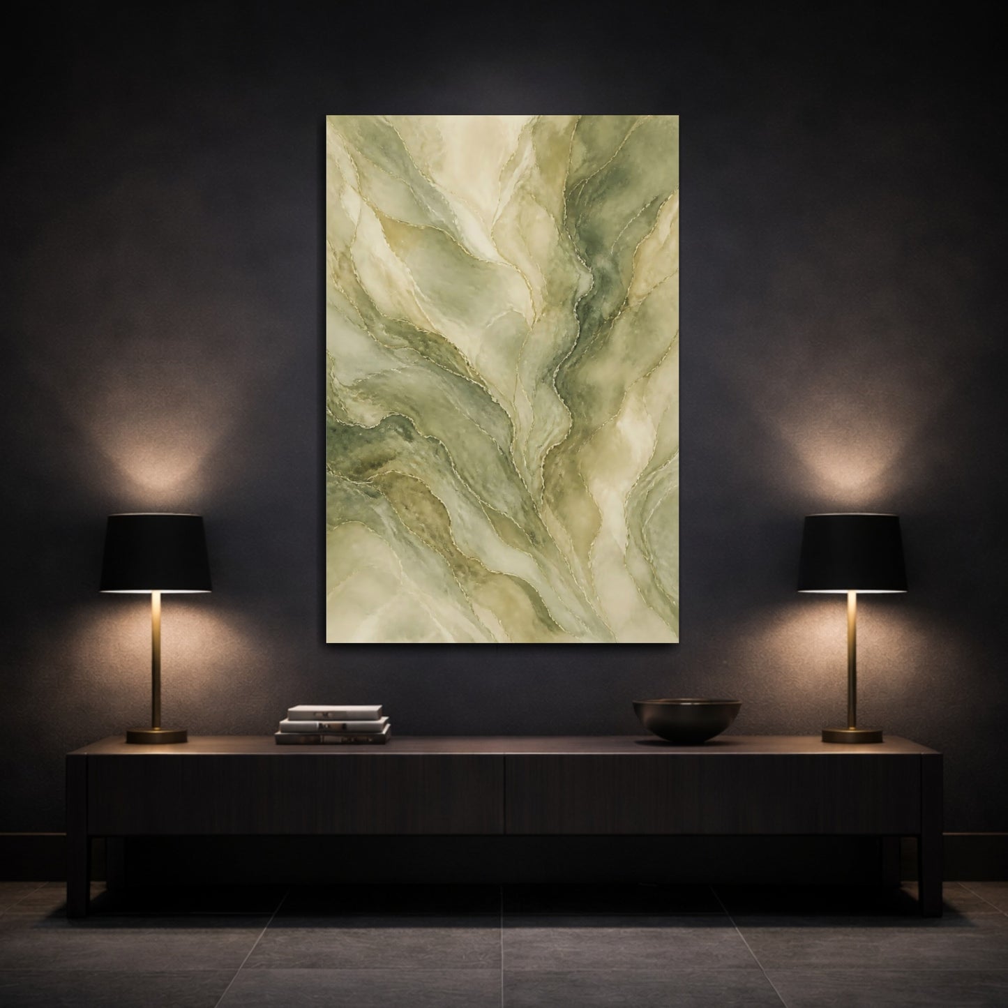 Mockup 3. Abstract Marble Texture Green Marble shown as stretched canvas wall art