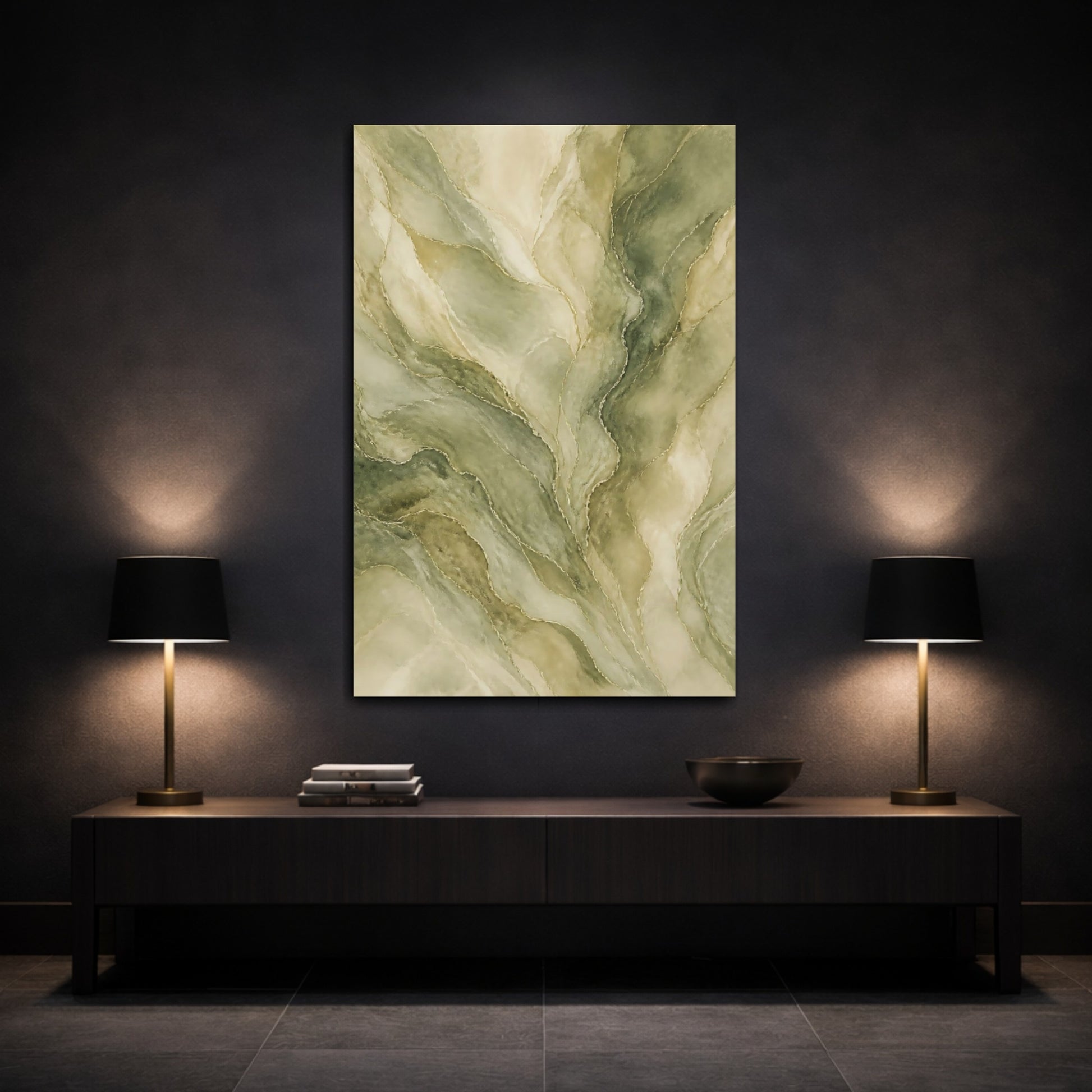 Mockup 3. Abstract Marble Texture Green Marble shown as stretched canvas wall art