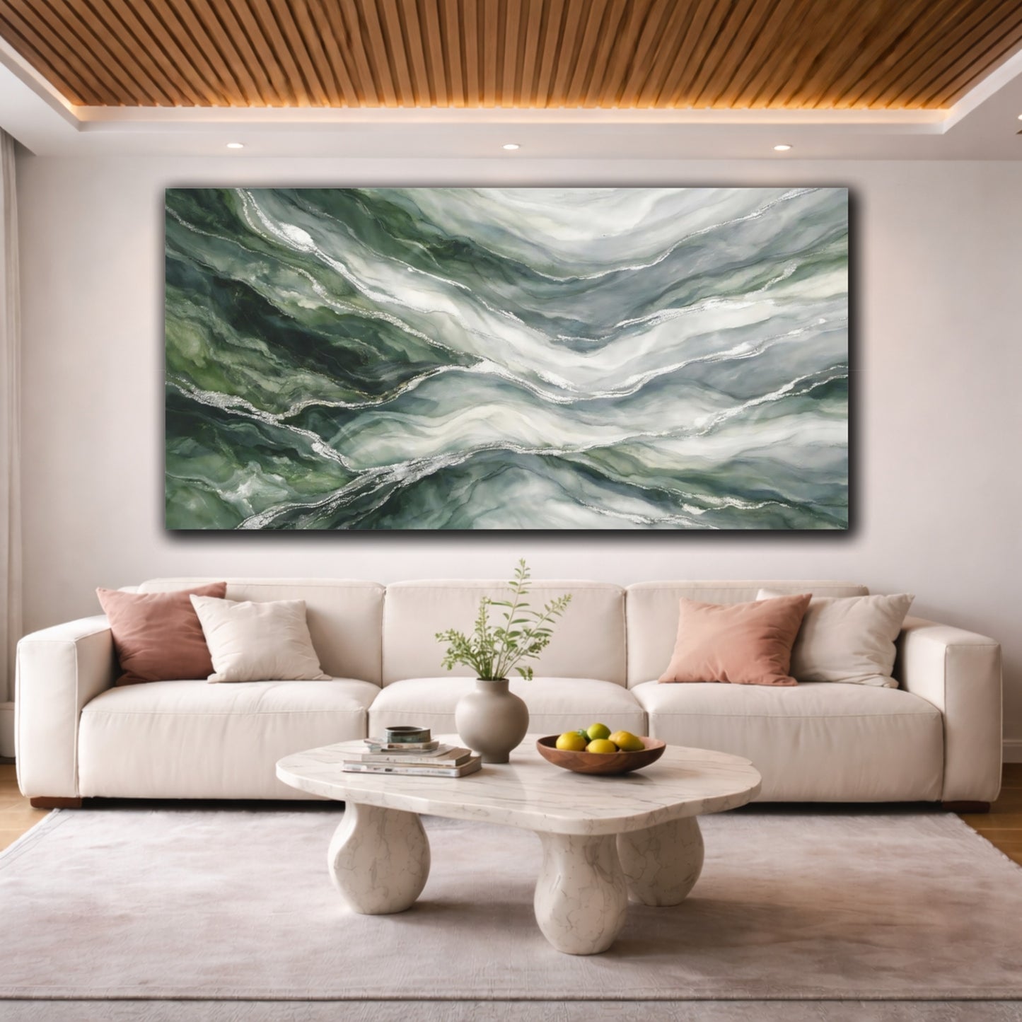 Mockup 3. Abstract Marble Texture Green Marble shown as stretched canvas wall art