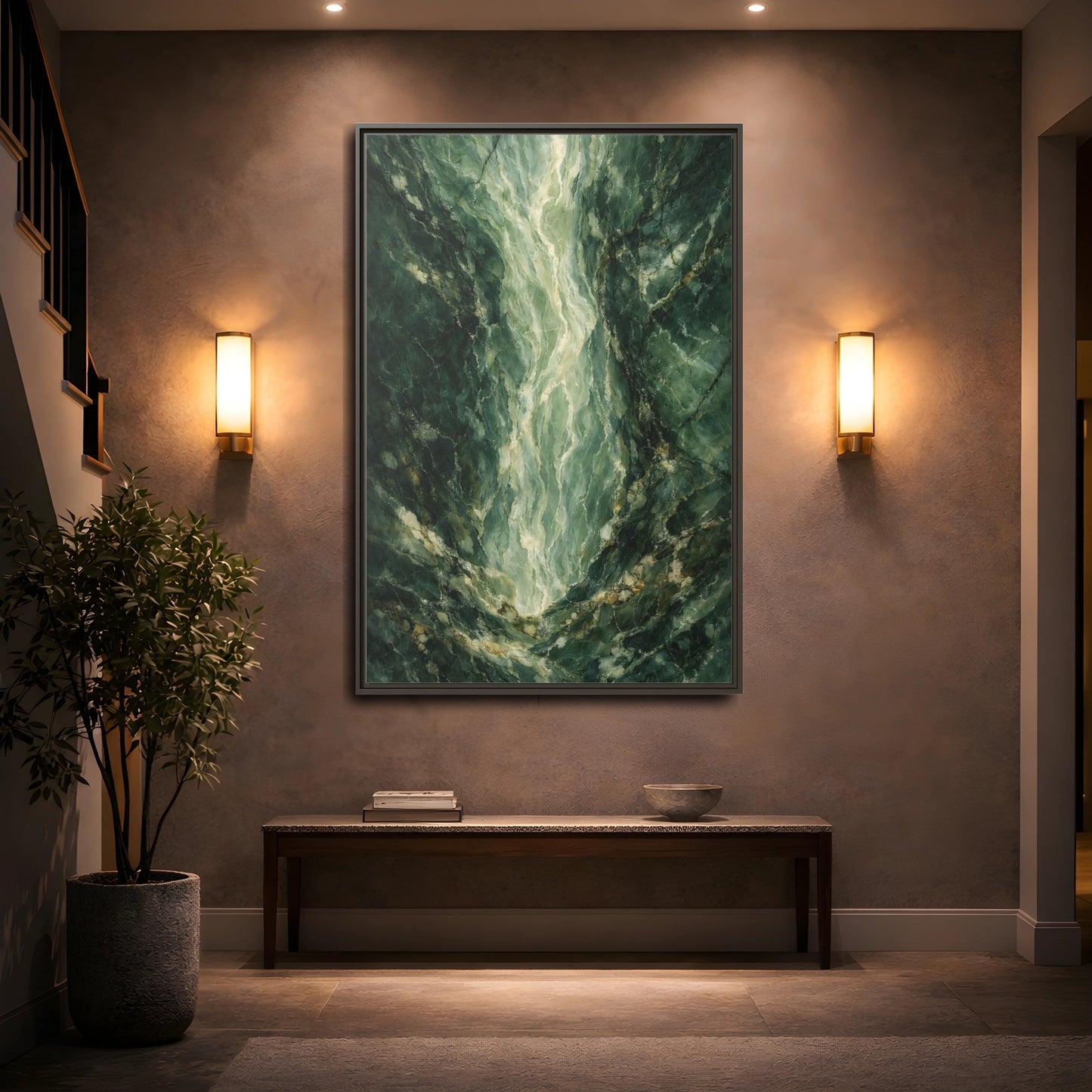 Mockup 4. Abstract Marble Texture Green Marble shown as stretched canvas wall art