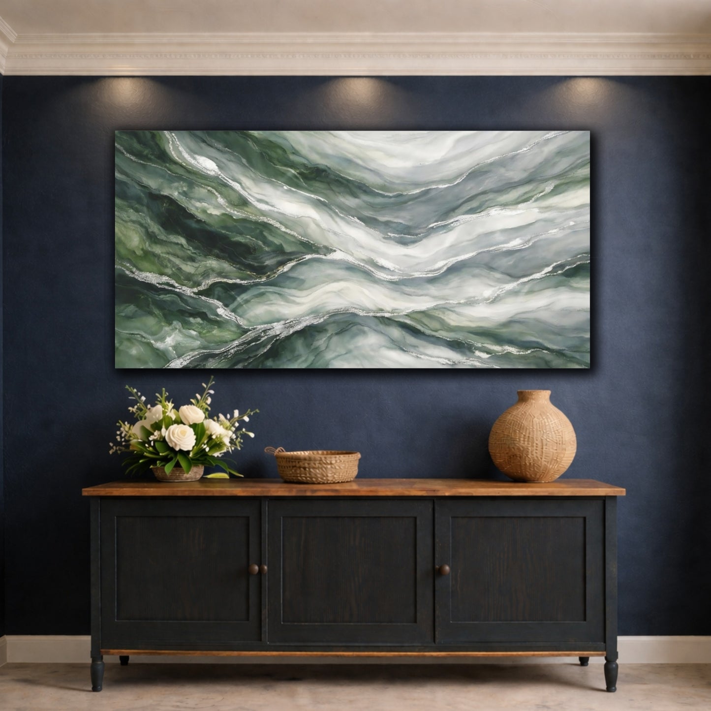 Mockup 4. Abstract Marble Texture Green Marble shown as stretched canvas wall art