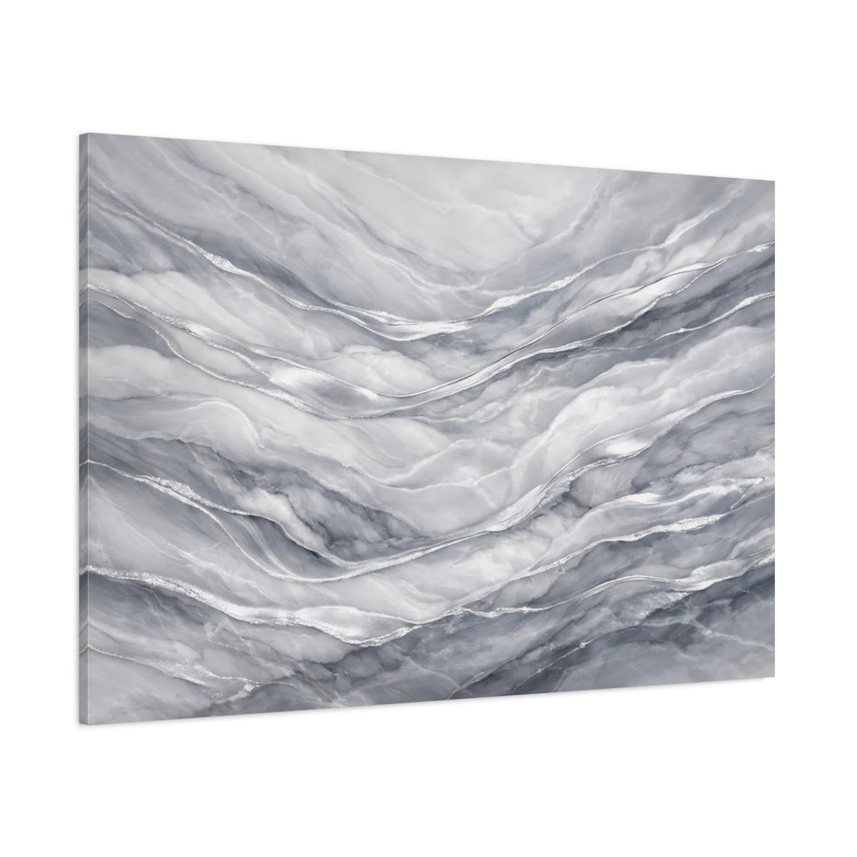 Main Mockup. Abstract Marble Texture Grey And Silver shown as stretched canvas wall art