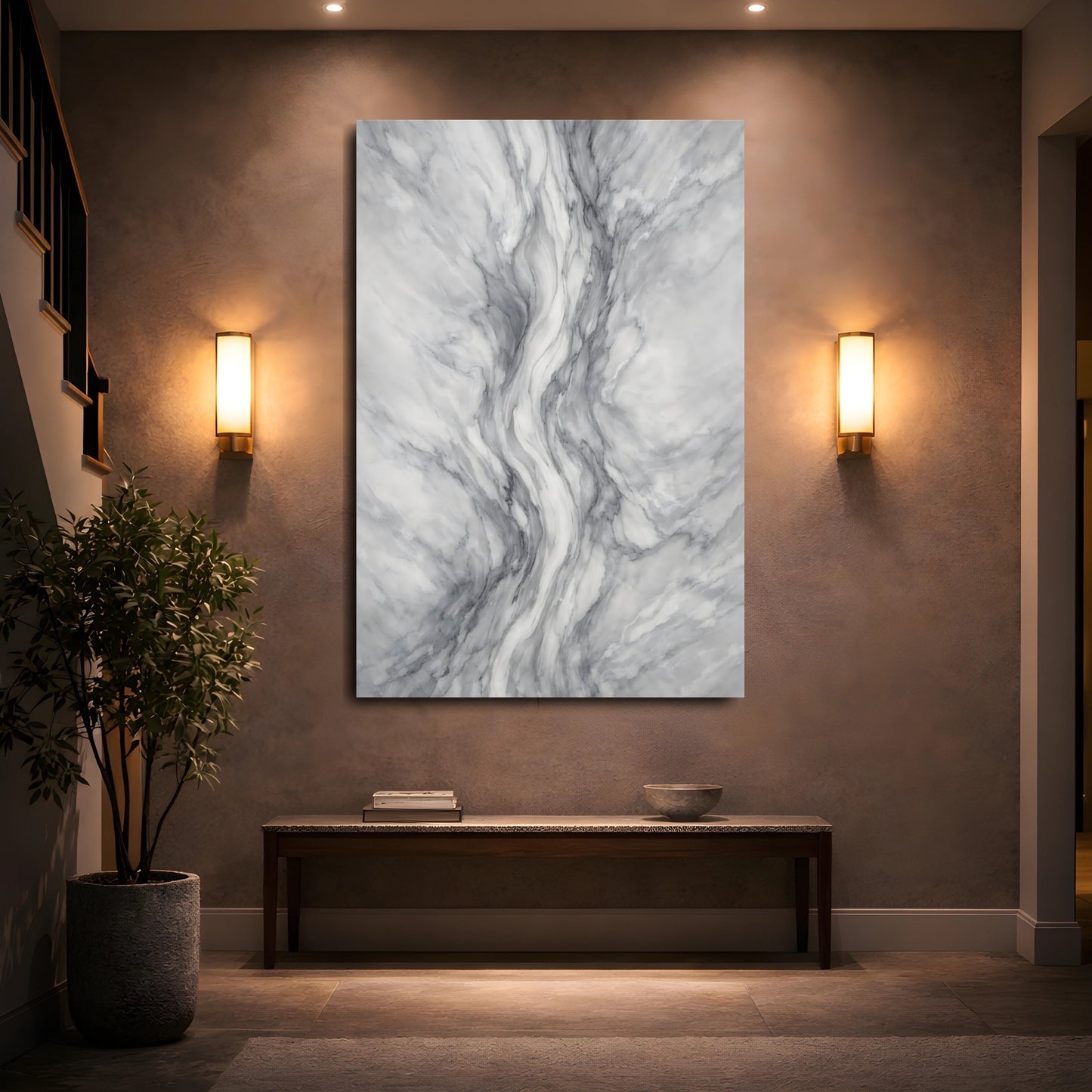 Mockup 4. Abstract Marble Texture Grey And White Marble shown as stretched canvas wall art