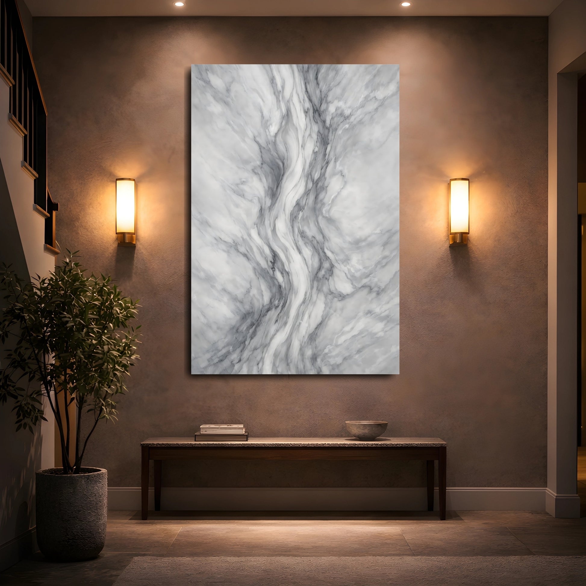 Mockup 4. Abstract Marble Texture Grey And White Marble shown as stretched canvas wall art