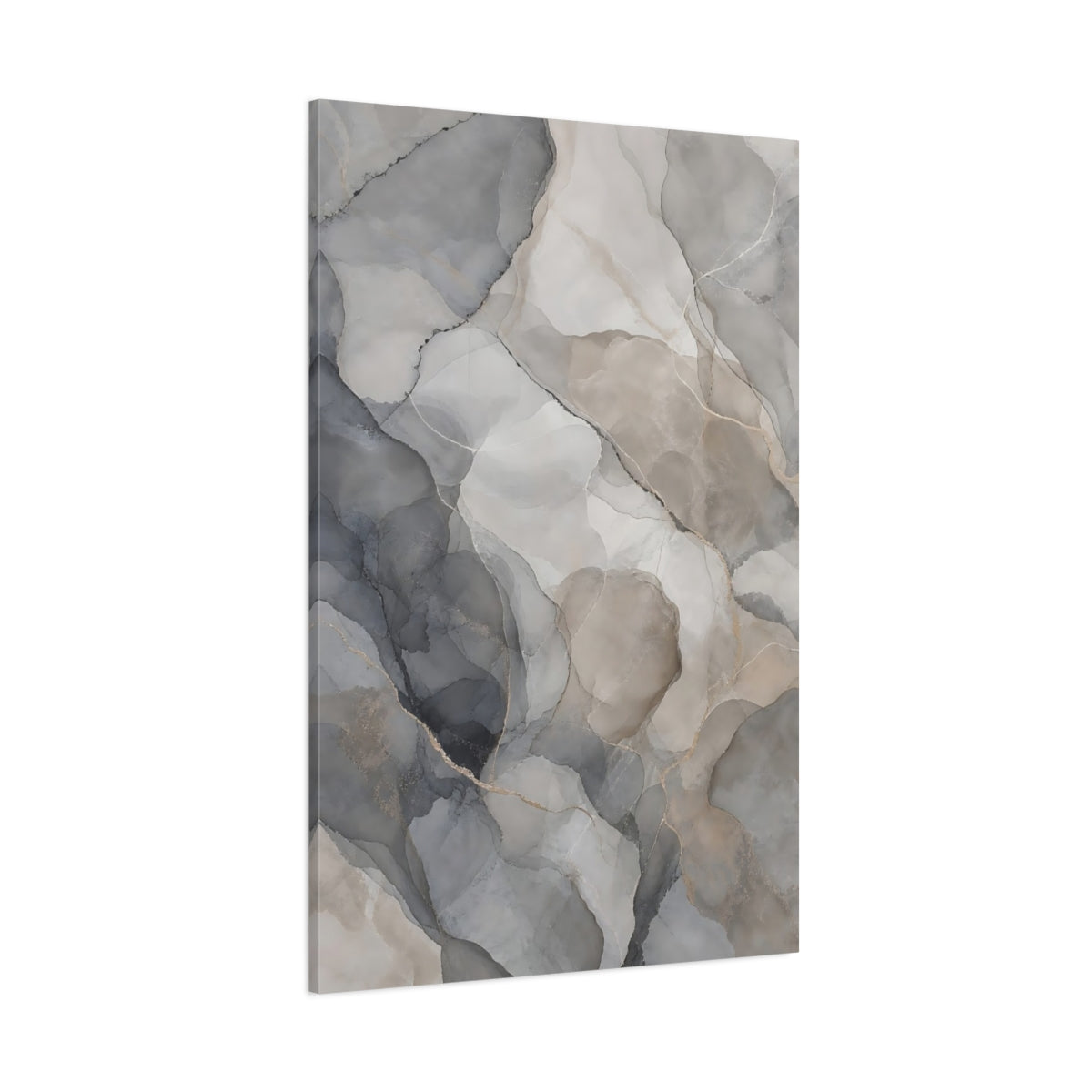 Side Mockup 1. Abstract Marble Texture Grey Gold Abstract shown as stretched canvas wall art