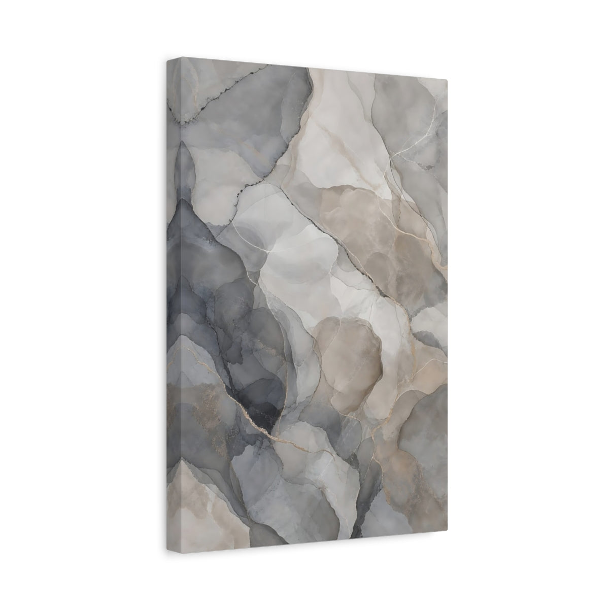 Side Mockup 4. Abstract Marble Texture Grey Gold Abstract shown as stretched canvas wall art
