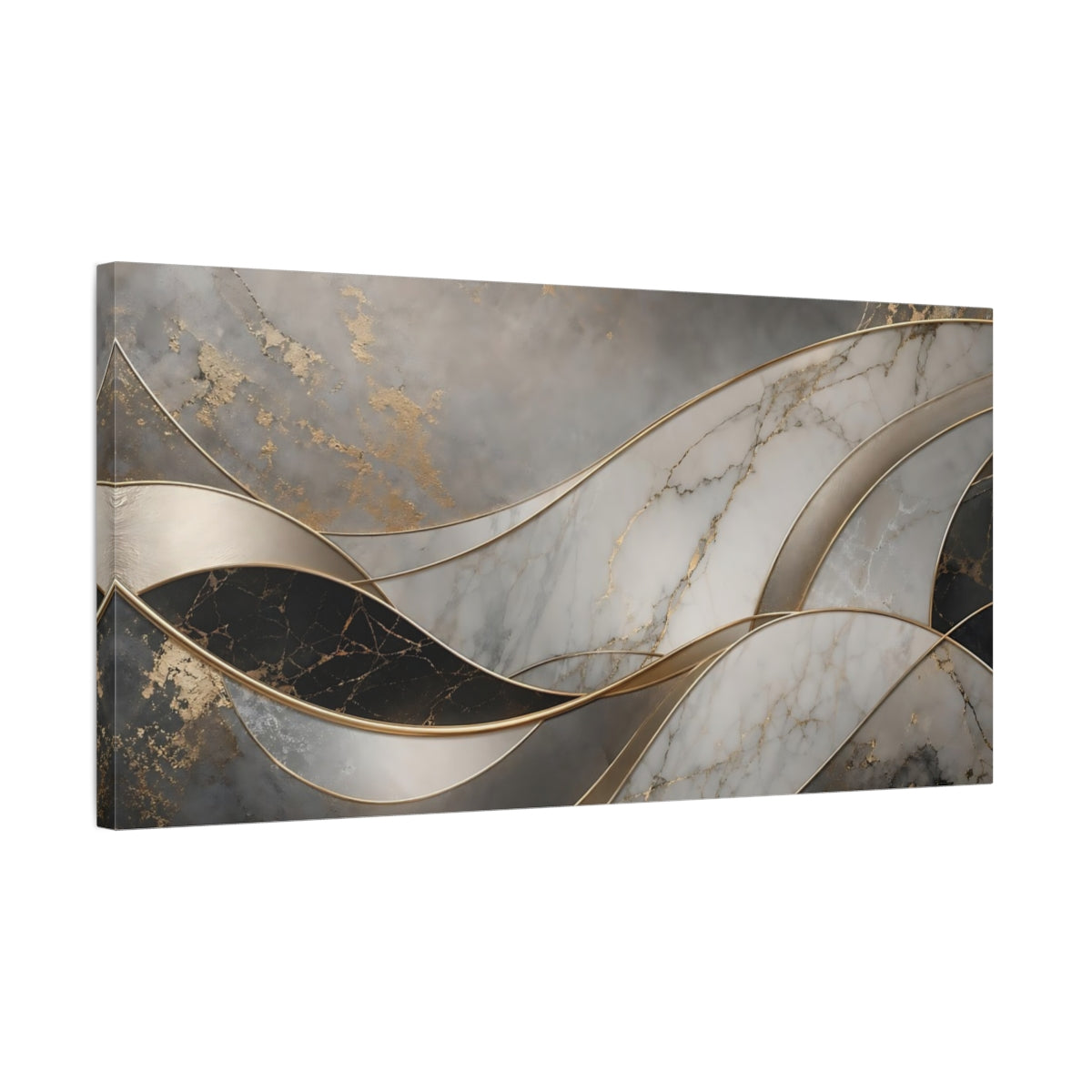 Side Mockup 1. Abstract Marble Texture Grey Gold Marble shown as stretched canvas wall art