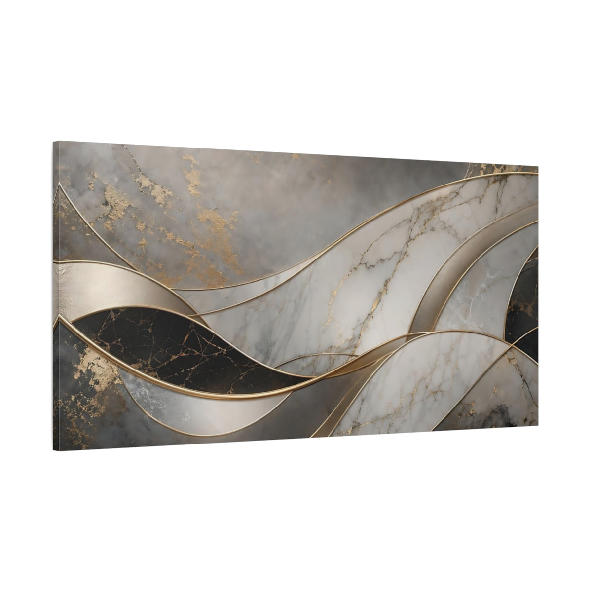 Side Mockup 2. Abstract Marble Texture Grey Gold Marble shown as stretched canvas wall art