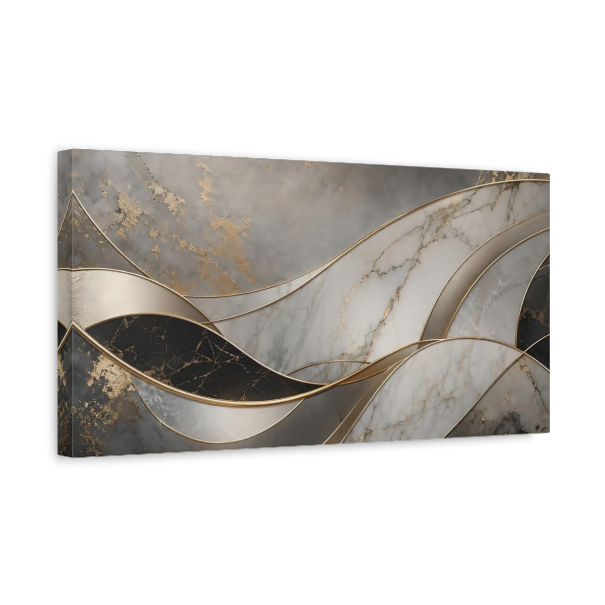 Side Mockup 3. Abstract Marble Texture Grey Gold Marble shown as stretched canvas wall art