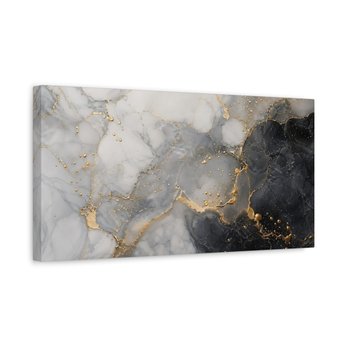 Side Mockup 3. Abstract Marble Texture Grey Gold Abstract shown as stretched canvas wall art