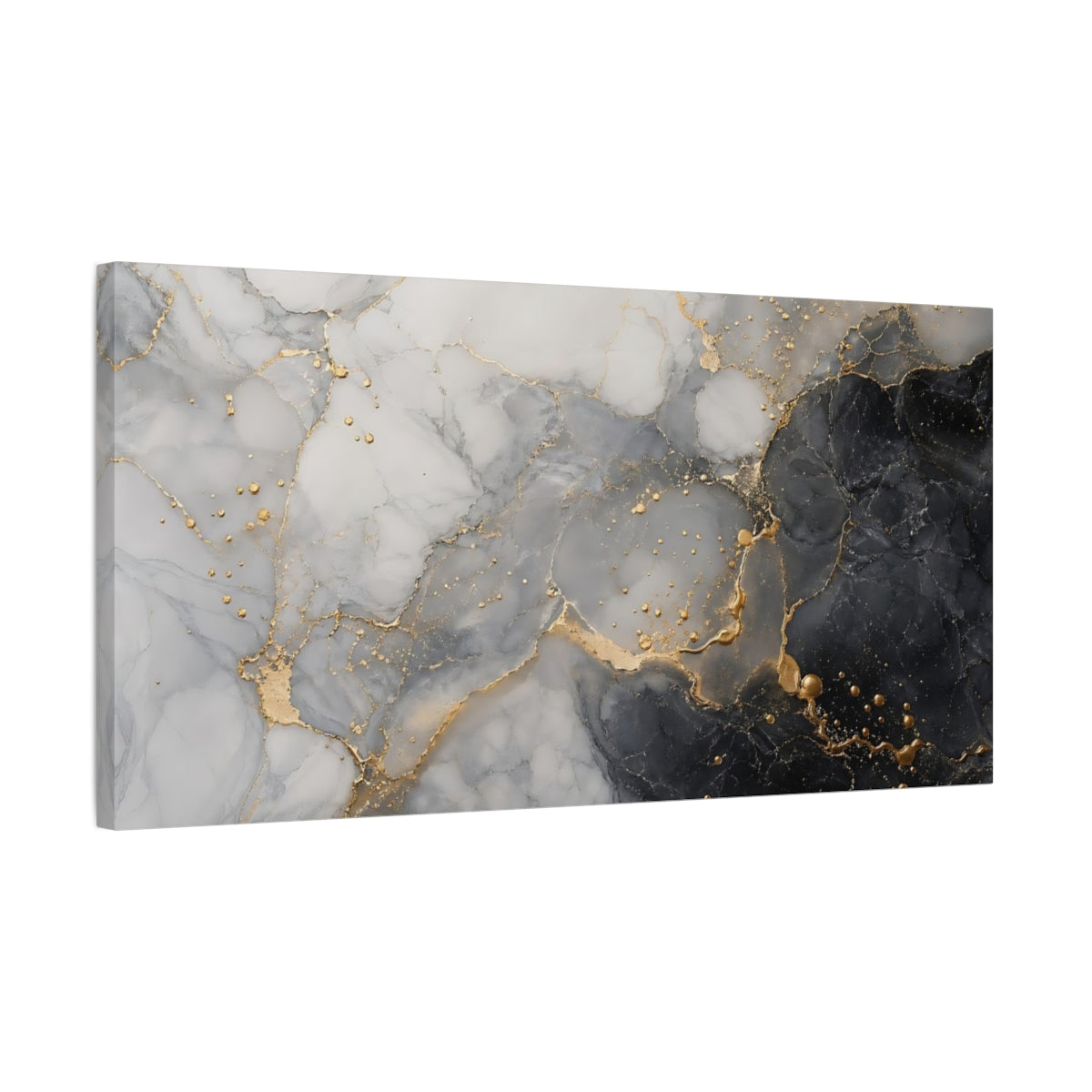 Side Mockup 1. Abstract Marble Texture Grey Gold Abstract shown as stretched canvas wall art