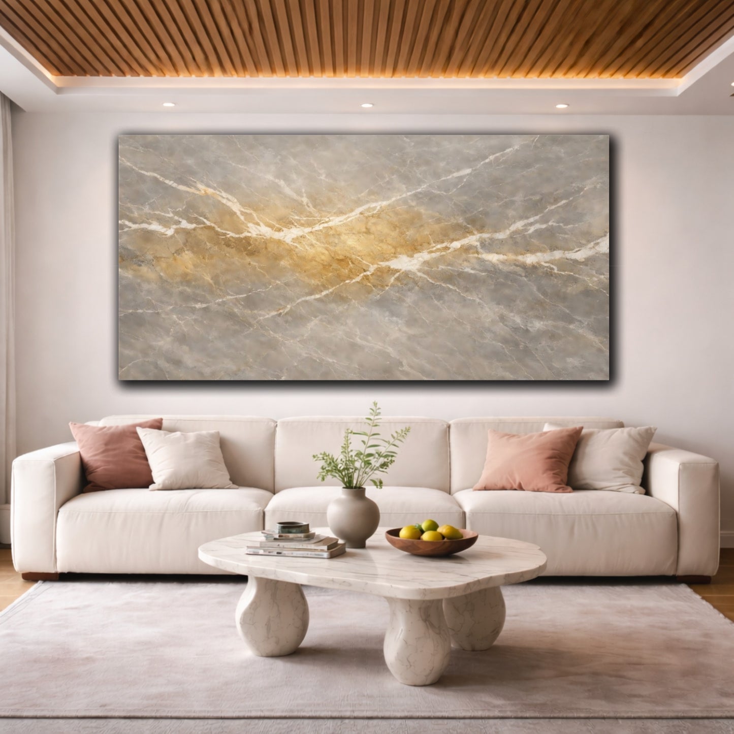 Mockup 3. Abstract Marble Texture Grey Gold Marble shown as stretched canvas wall art