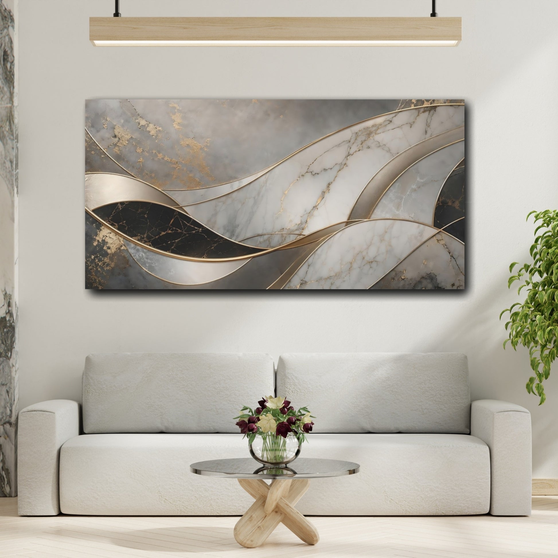 Mockup 3. Abstract Marble Texture Grey Gold Marble shown as stretched canvas wall art