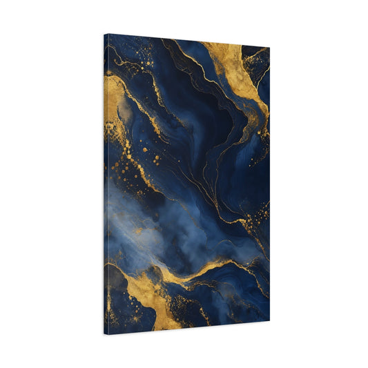 Main Mockup. Abstract Marble Texture Navy Gold Abstract shown as stretched canvas wall art