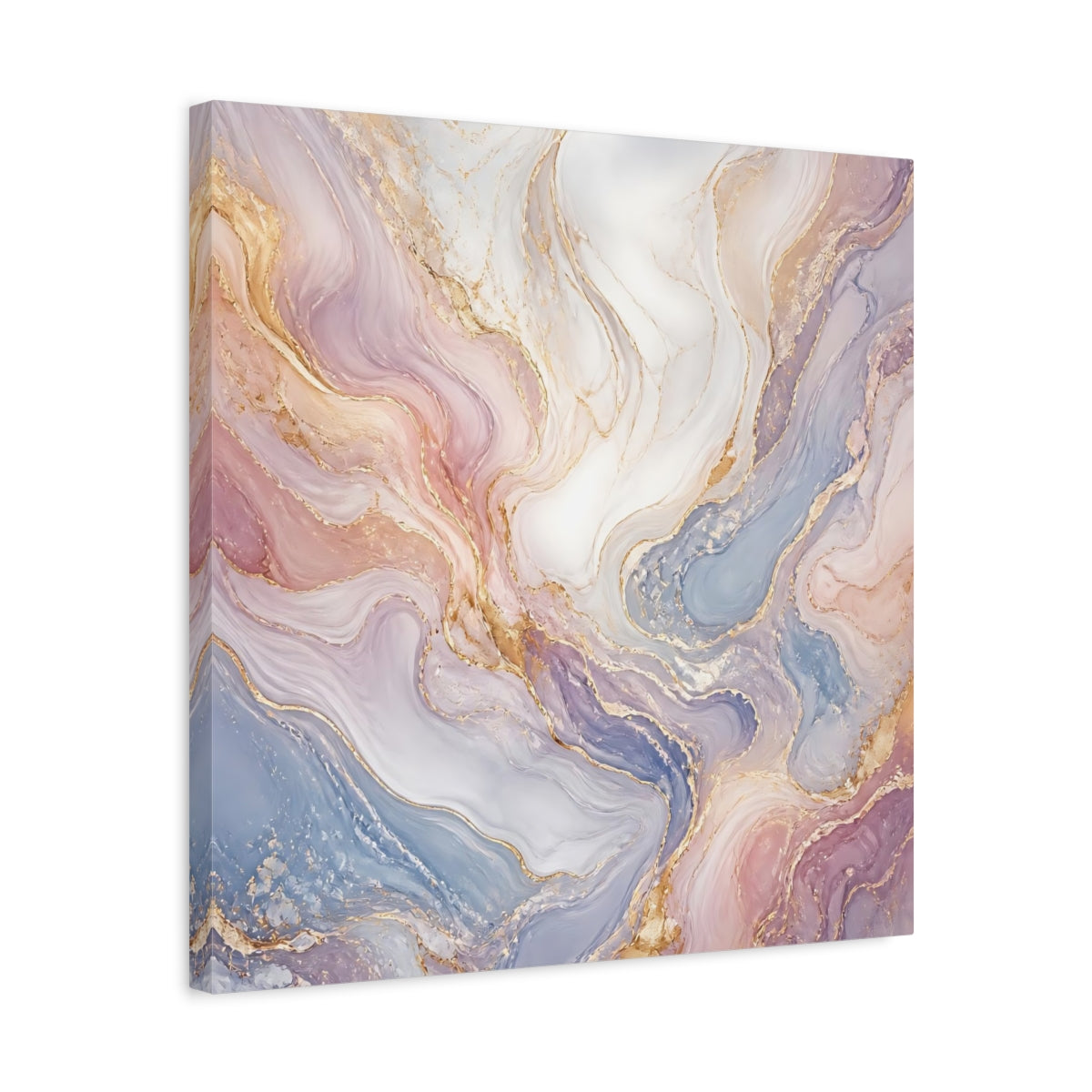 Side Mockup 5. Abstract Marble Texture Pastel Gold Marble shown as stretched canvas wall art
