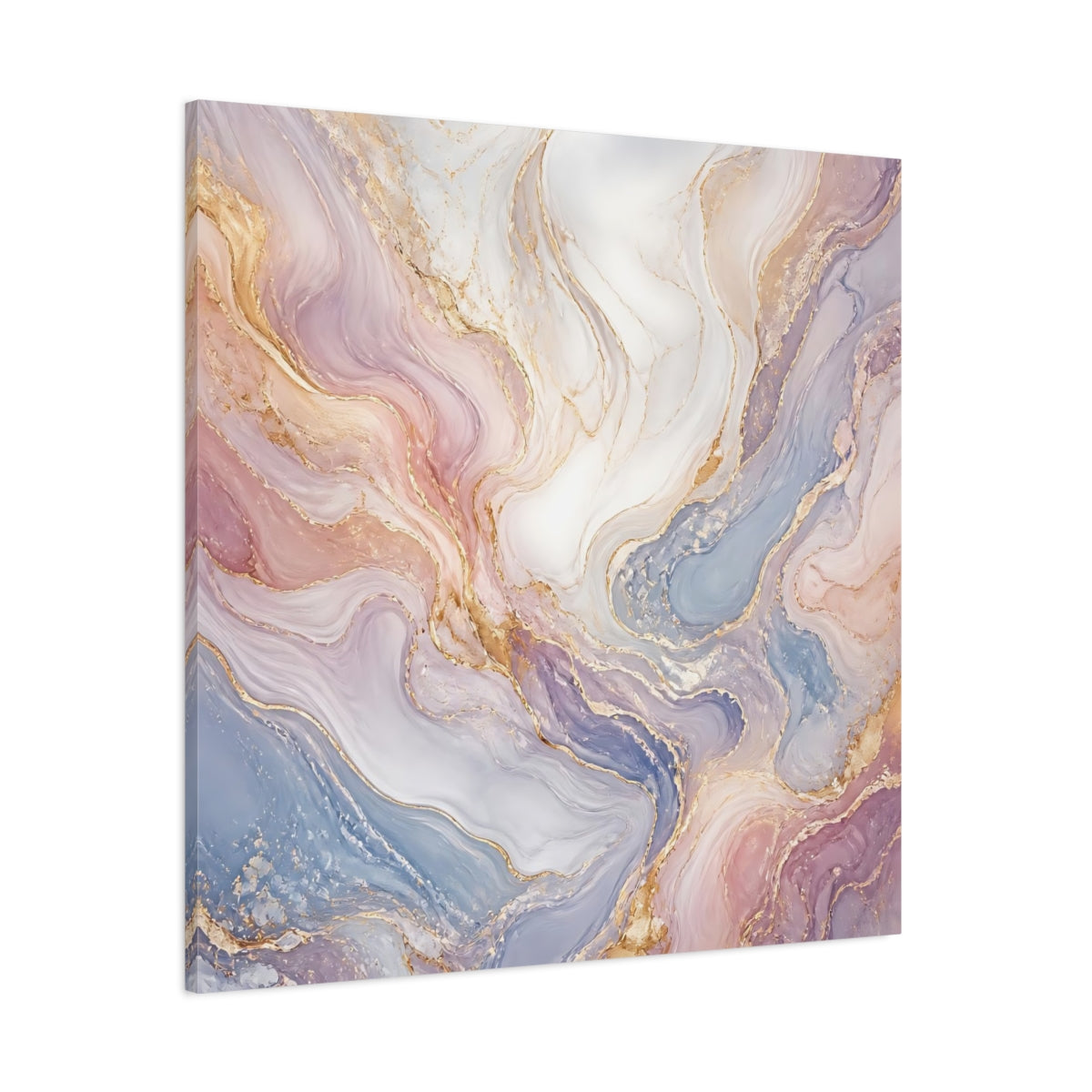 Side Mockup 1. Abstract Marble Texture Pastel Gold Marble shown as stretched canvas wall art