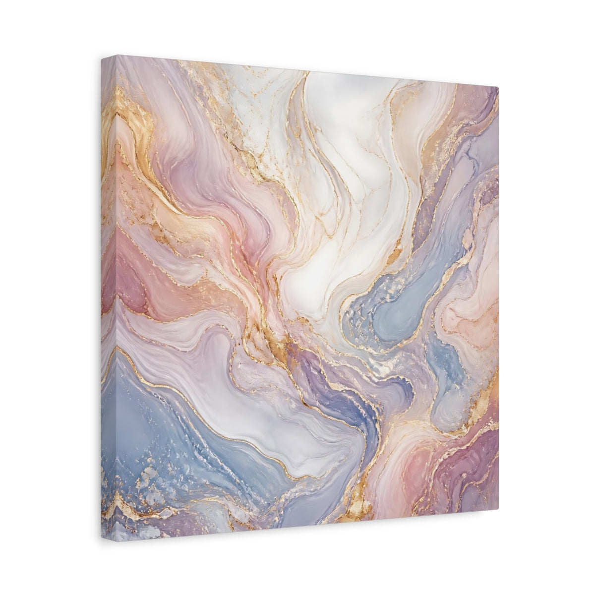 Side Mockup 6. Abstract Marble Texture Pastel Gold Marble shown as stretched canvas wall art