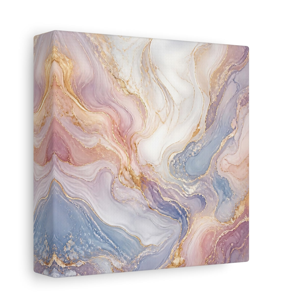 Side Mockup 2. Abstract Marble Texture Pastel Gold Marble shown as stretched canvas wall art