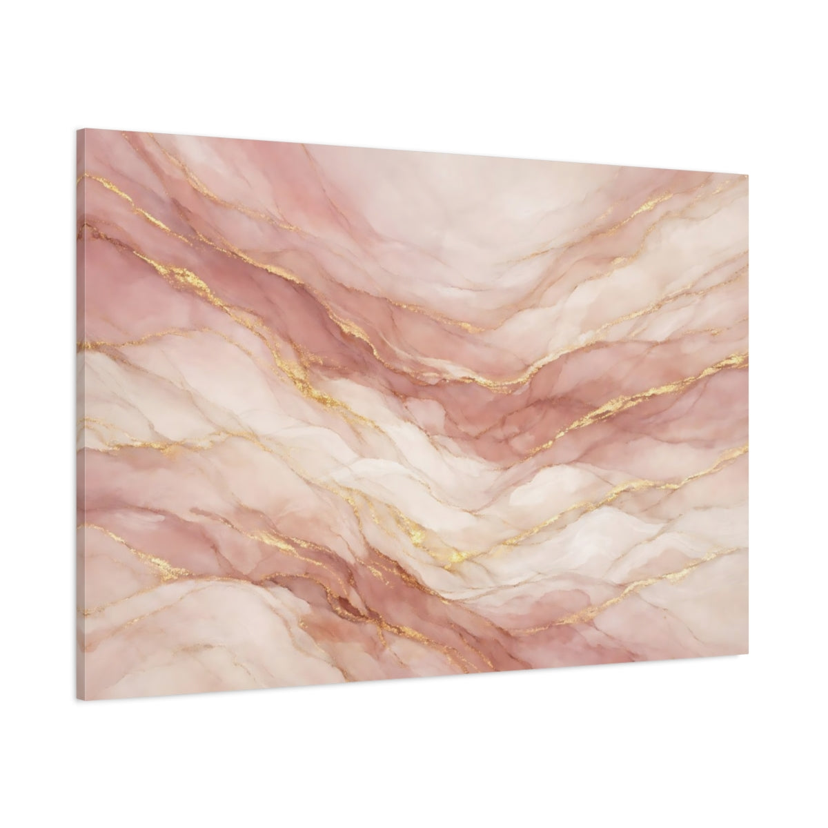 Main Mockup. Abstract Marble Texture Pink And Gold shown as stretched canvas wall art