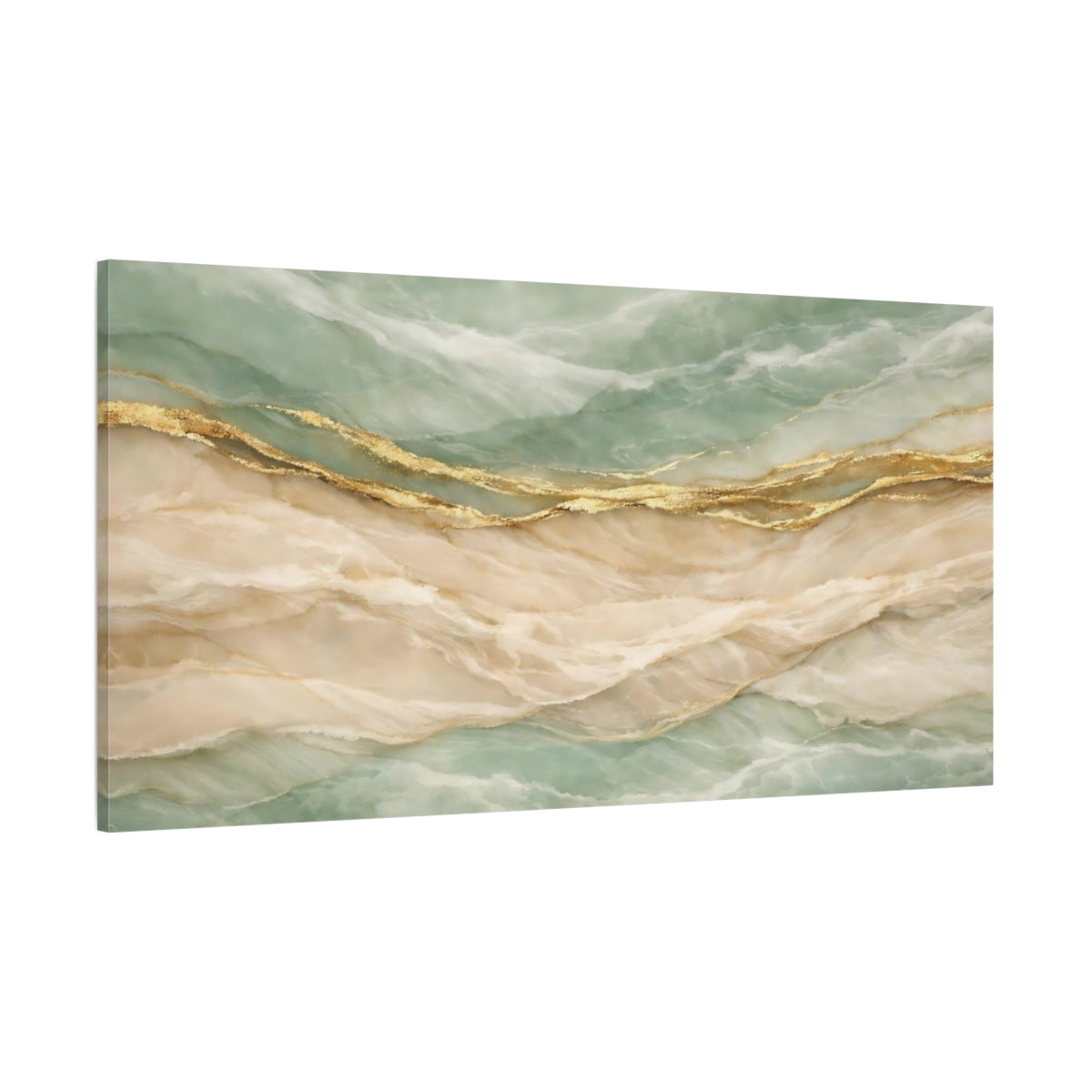 Main Mockup. Abstract Marble Texture Teal Gold Abstract shown as stretched canvas wall art