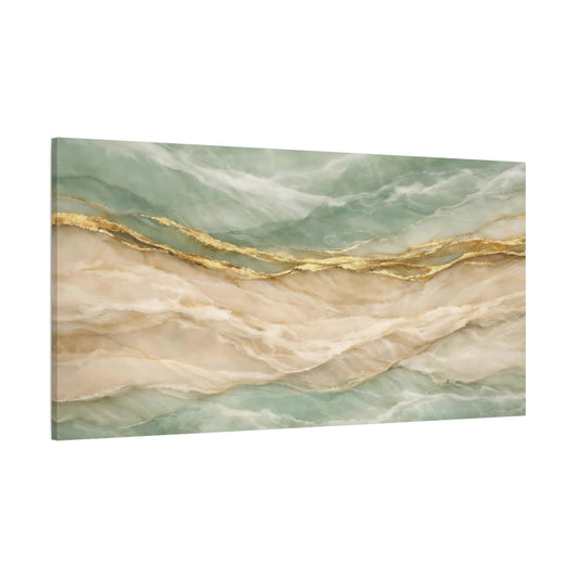 Main Mockup. Abstract Marble Texture Teal Gold Abstract shown as stretched canvas wall art