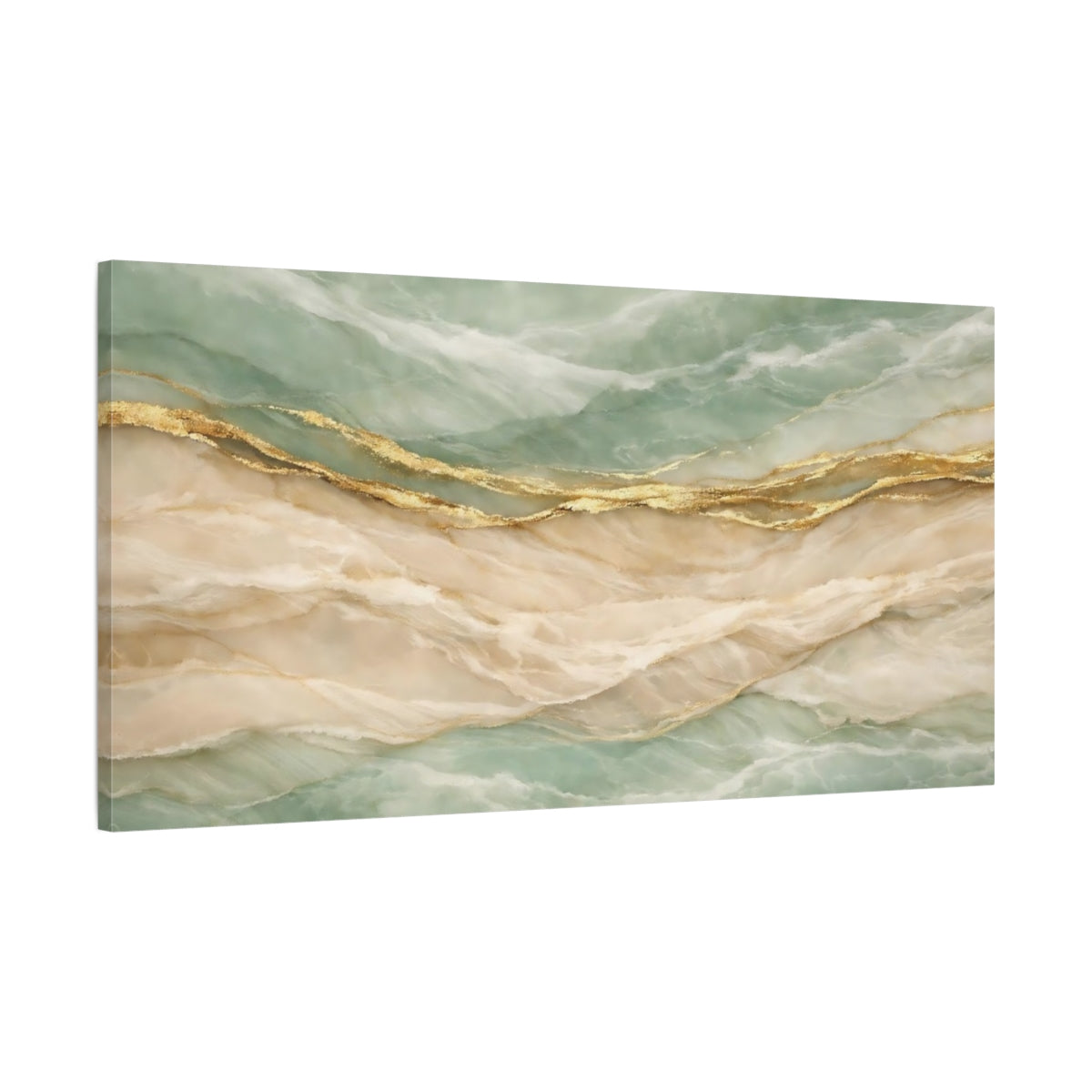 Side Mockup 1. Abstract Marble Texture Teal Gold Abstract shown as stretched canvas wall art