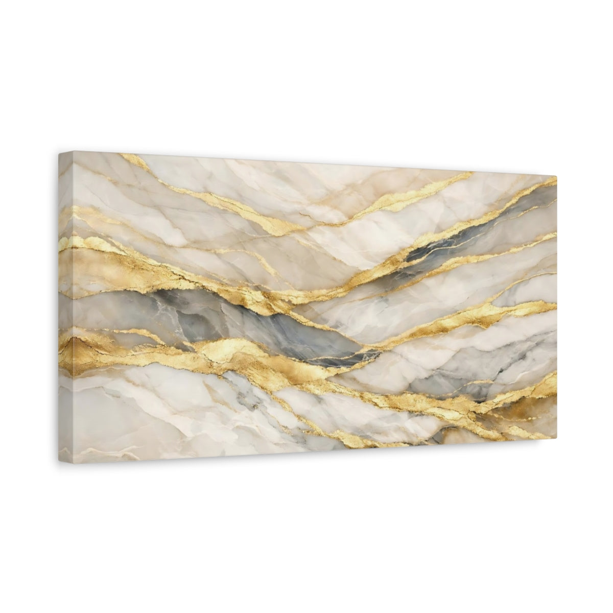 Side Mockup 3. Abstract Marble Texture White And Gold Marble shown as stretched canvas wall art