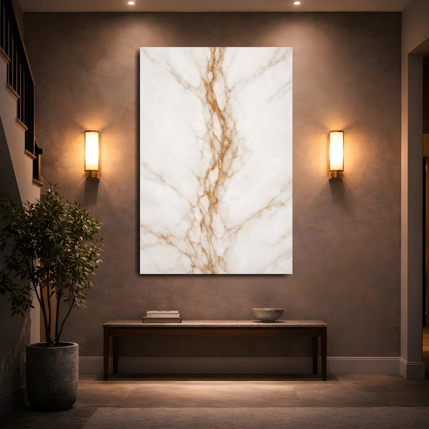 Mockup 4. Abstract Marble Texture White And Gold Marble shown as stretched canvas wall art