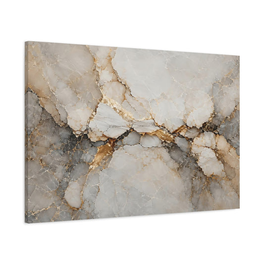 Main Mockup. Abstract Marble Texture White Gold Abstract shown as stretched canvas wall art