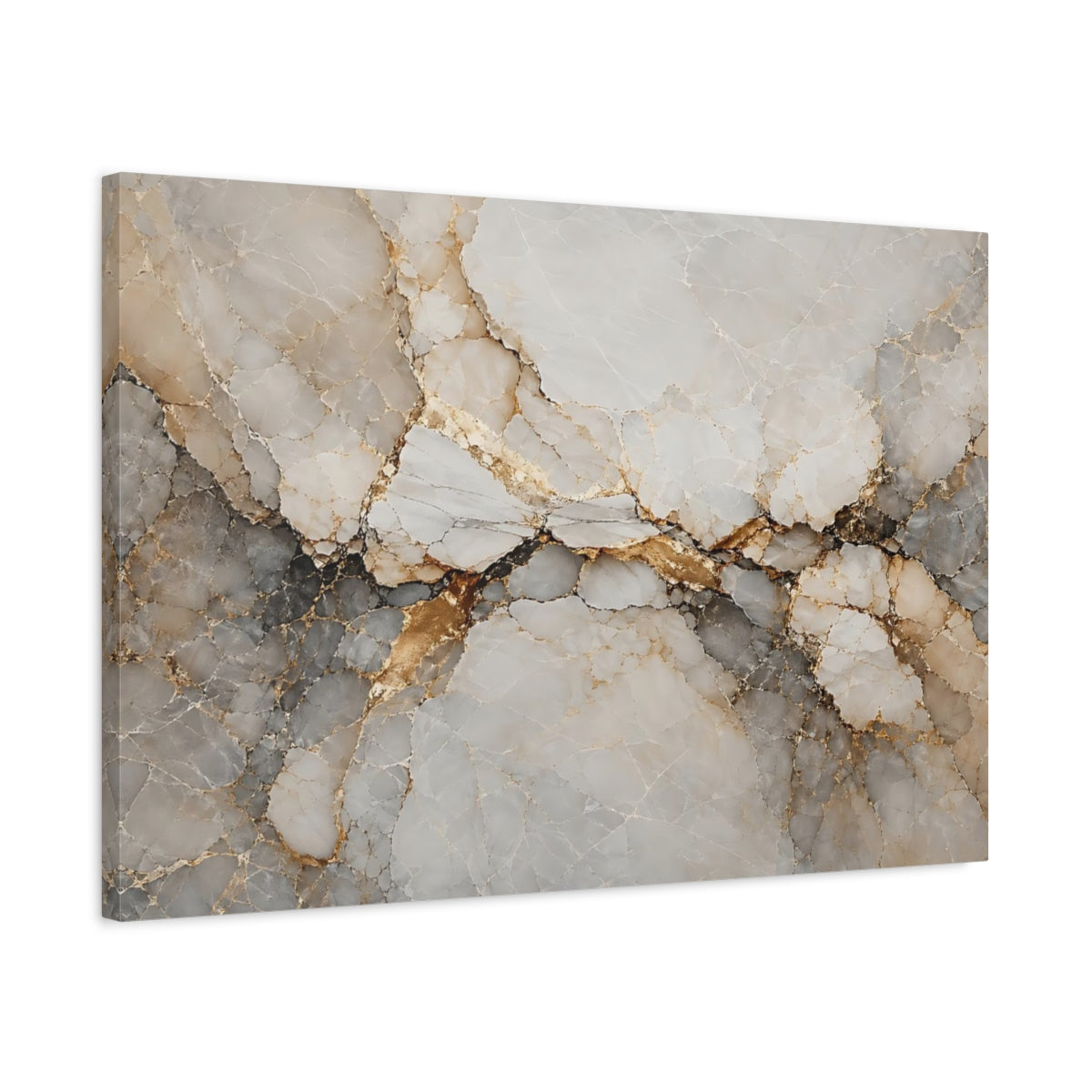 Side Mockup 2. Abstract Marble Texture White Gold Abstract shown as stretched canvas wall art