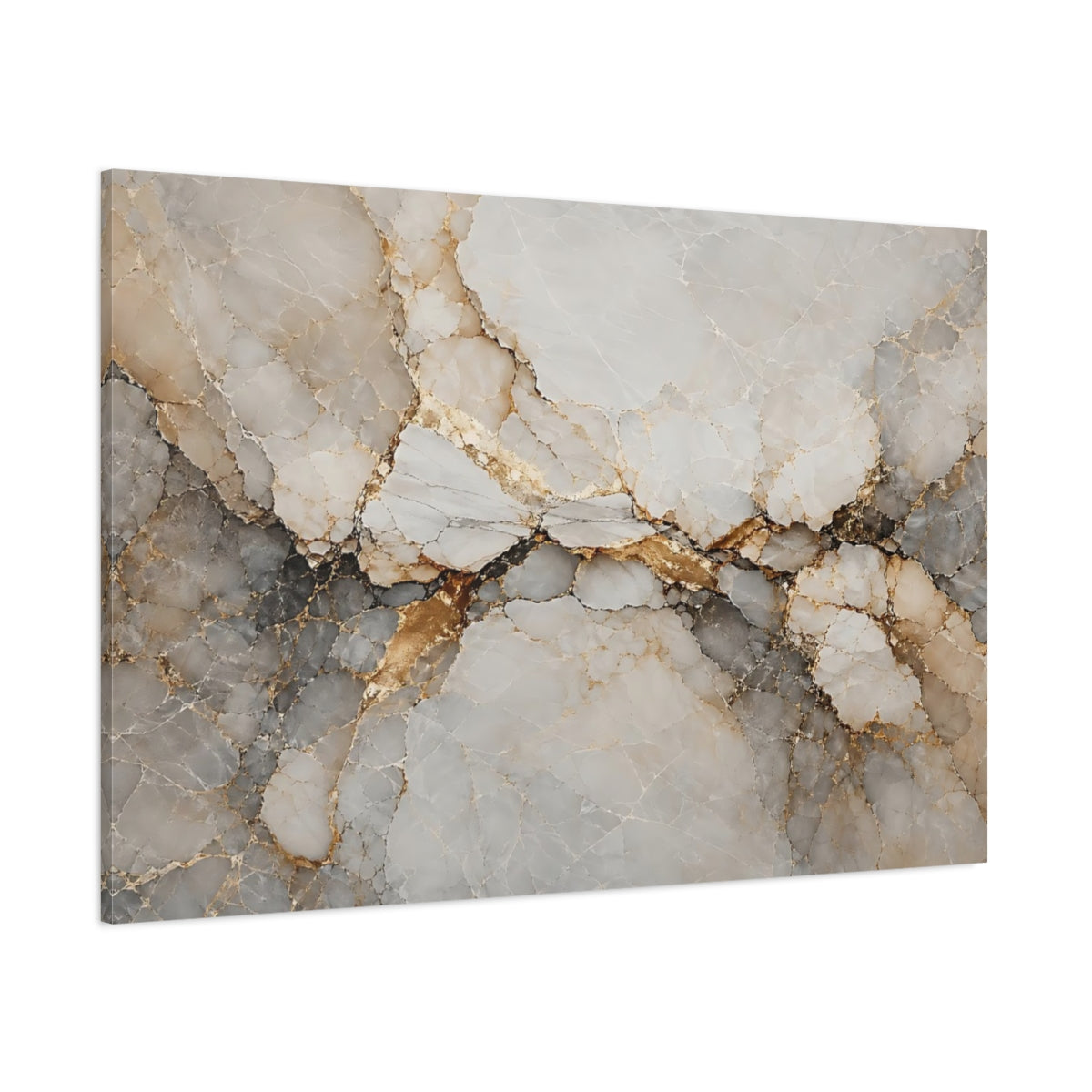Side Mockup 1. Abstract Marble Texture White Gold Abstract shown as stretched canvas wall art
