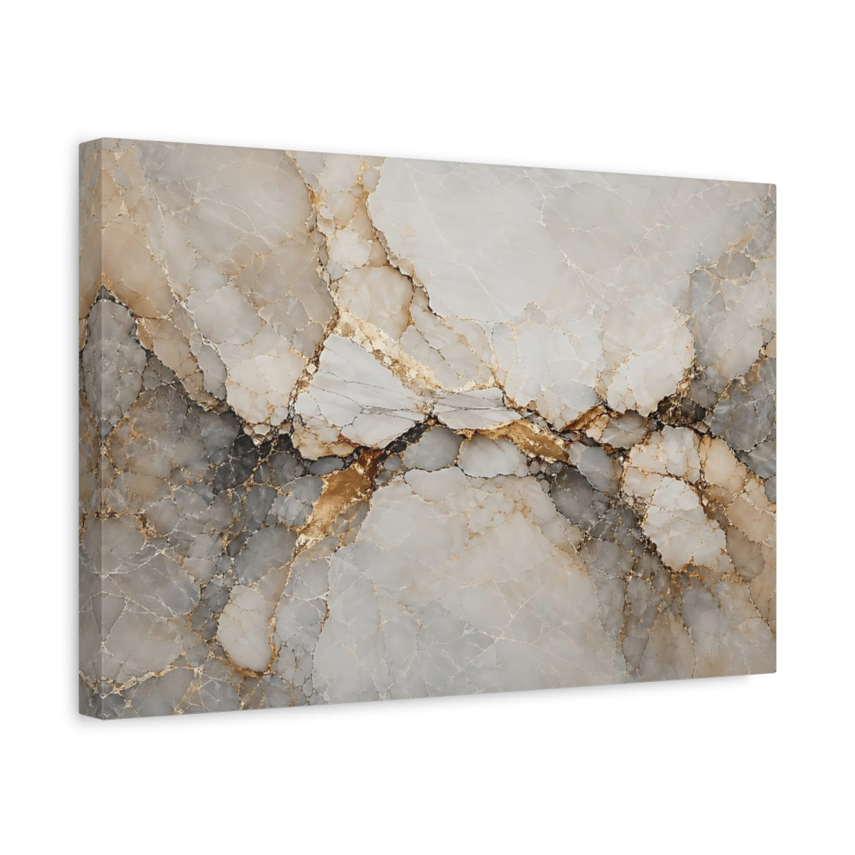 Side Mockup 4. Abstract Marble Texture White Gold Abstract shown as stretched canvas wall art