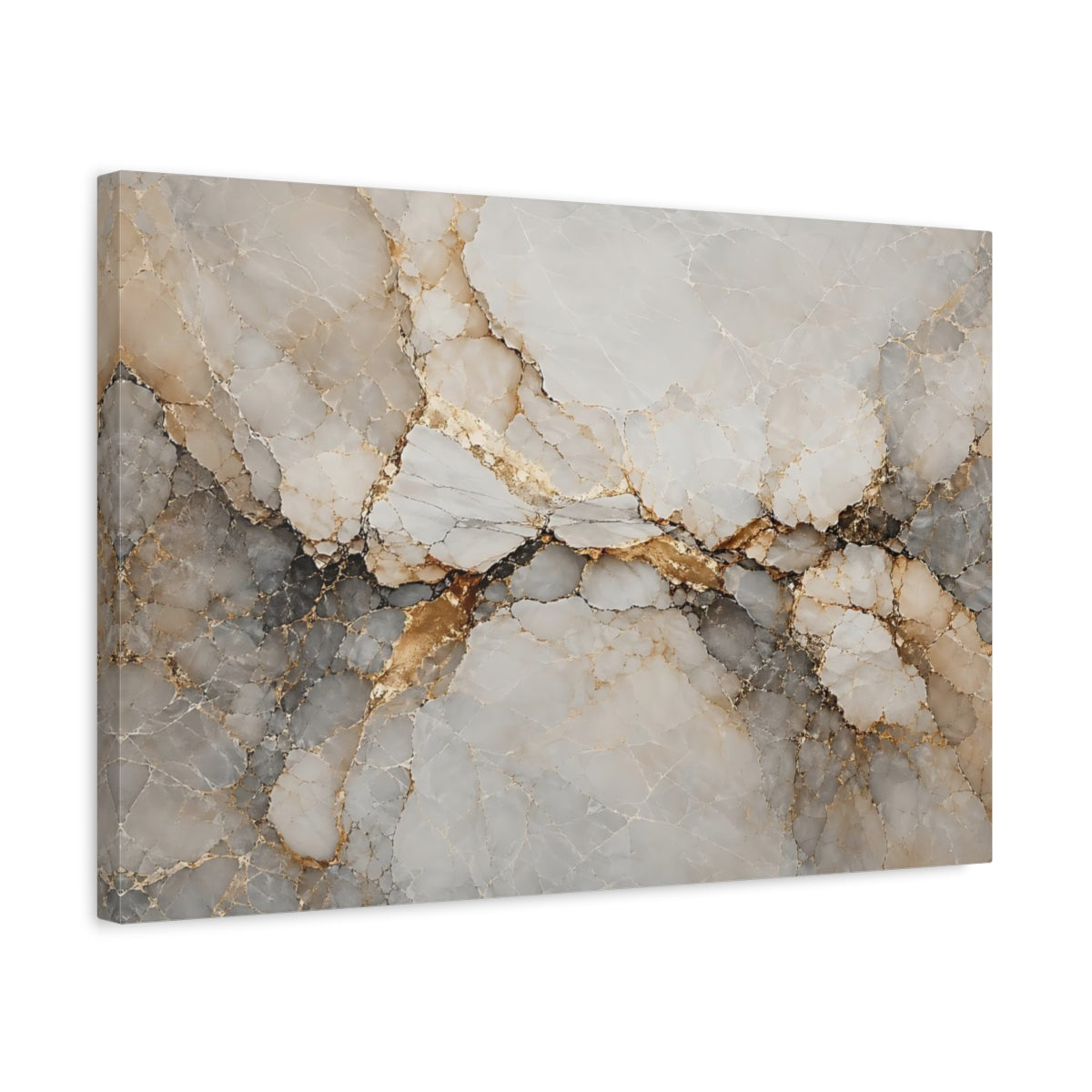 Side Mockup 3. Abstract Marble Texture White Gold Abstract shown as stretched canvas wall art