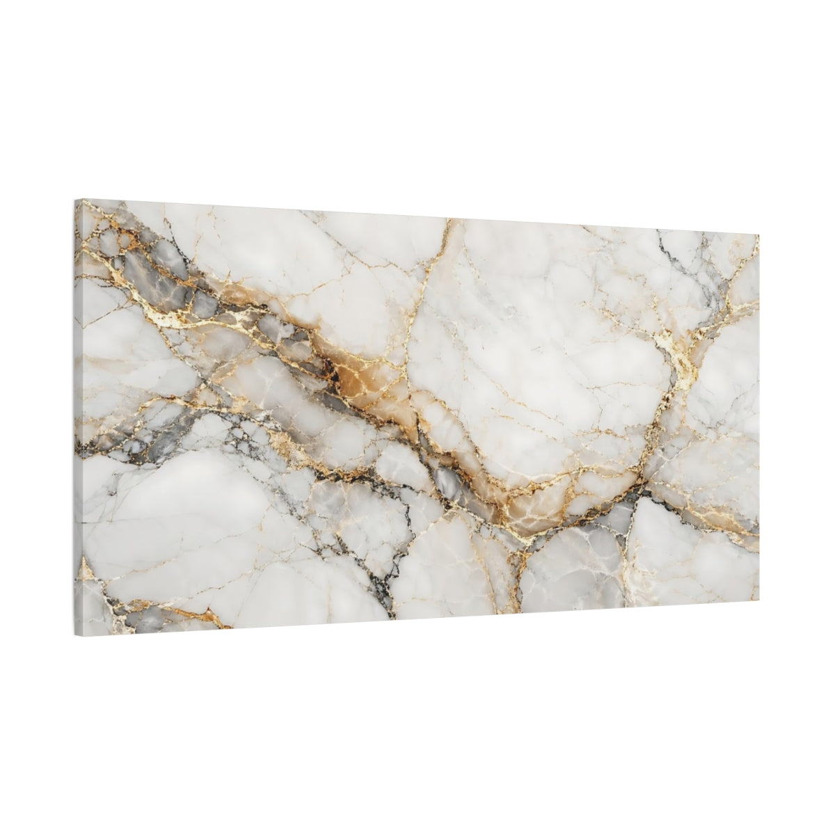 Side Mockup 2. Abstract Marble Texture White Gold Marble shown as stretched canvas wall art