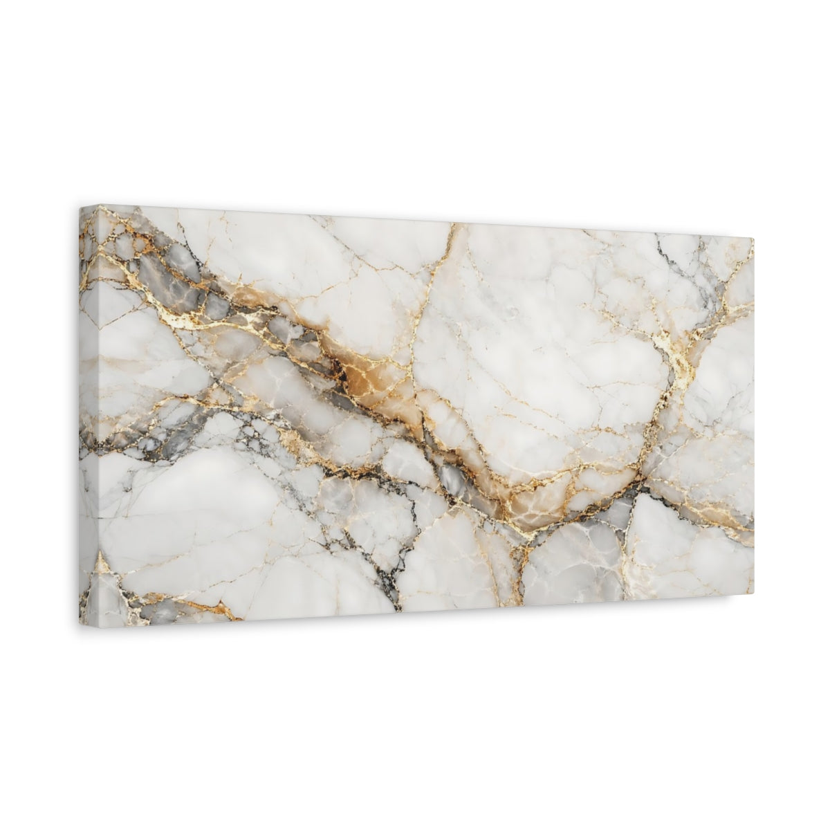 Side Mockup 3. Abstract Marble Texture White Gold Marble shown as stretched canvas wall art