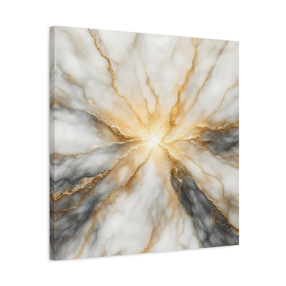 Side Mockup 4. Abstract Marble Texture White Gold Marble shown as stretched canvas wall art
