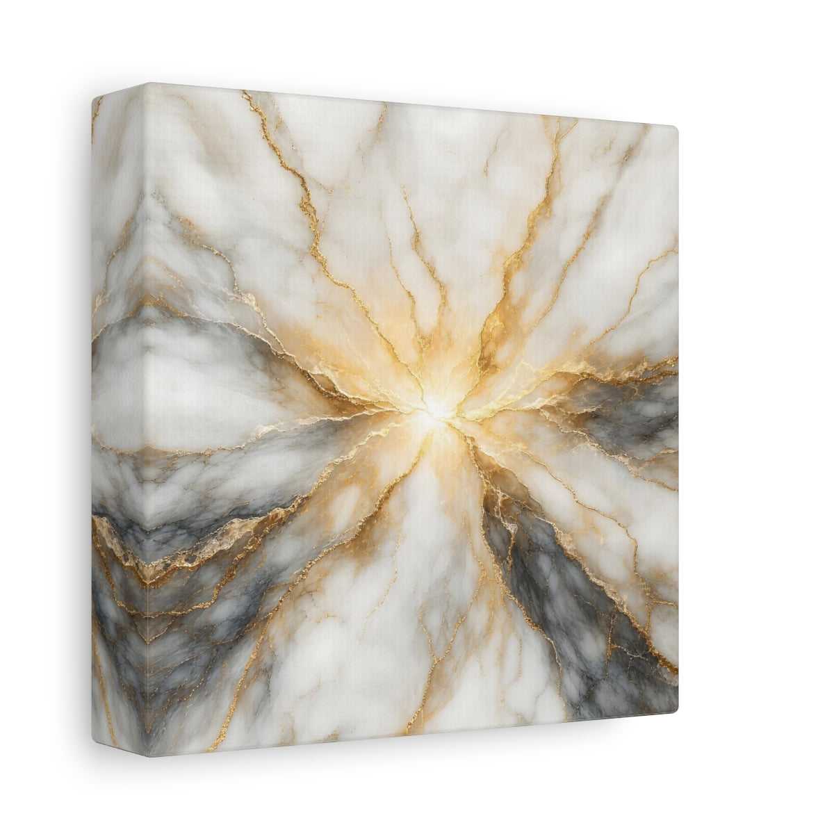 Side Mockup 2. Abstract Marble Texture White Gold Marble shown as stretched canvas wall art
