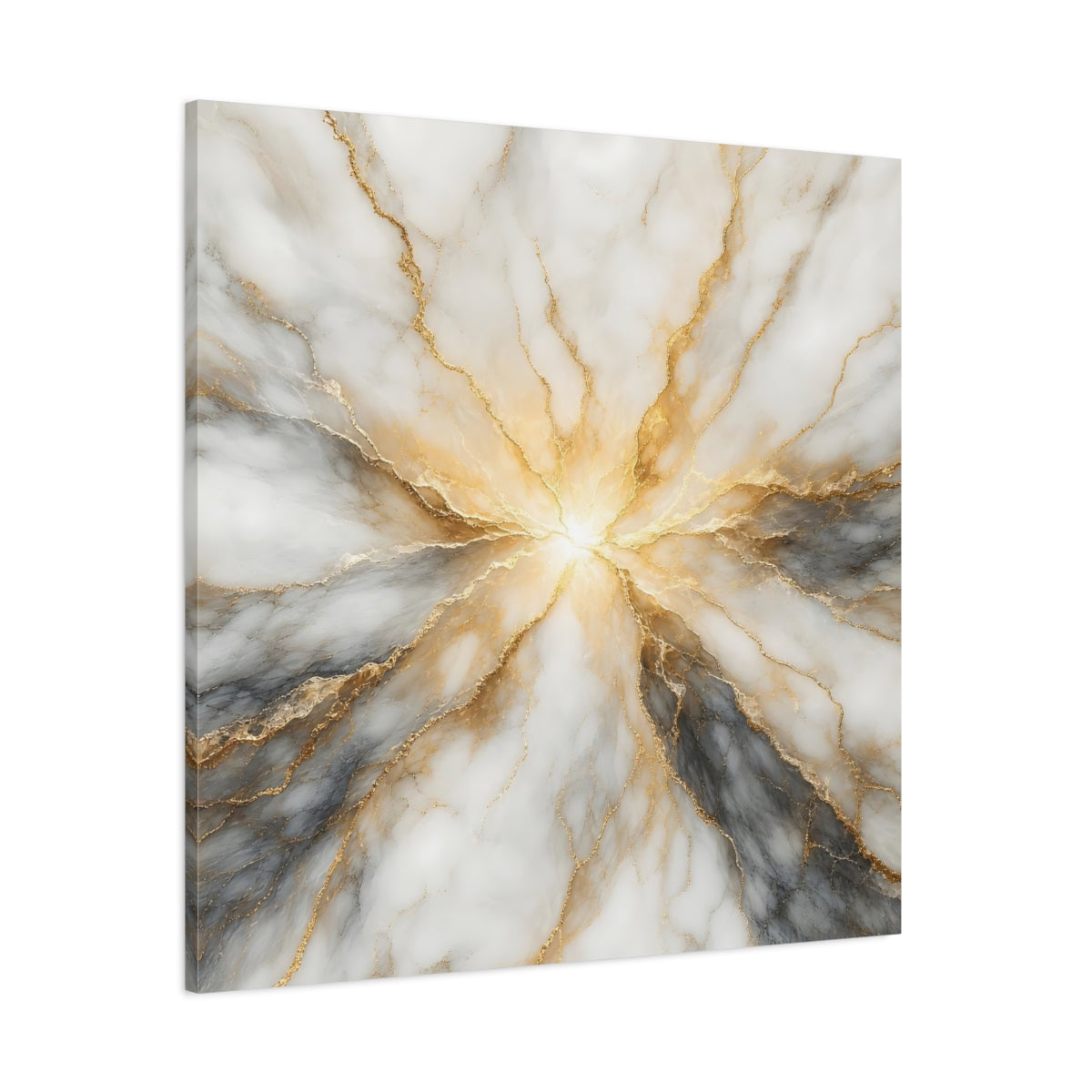 Side Mockup 1. Abstract Marble Texture White Gold Marble shown as stretched canvas wall art