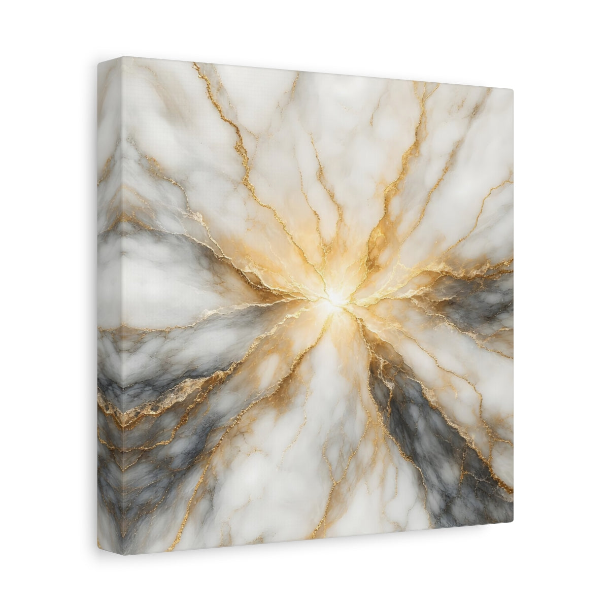 Side Mockup 9. Abstract Marble Texture White Gold Marble shown as stretched canvas wall art