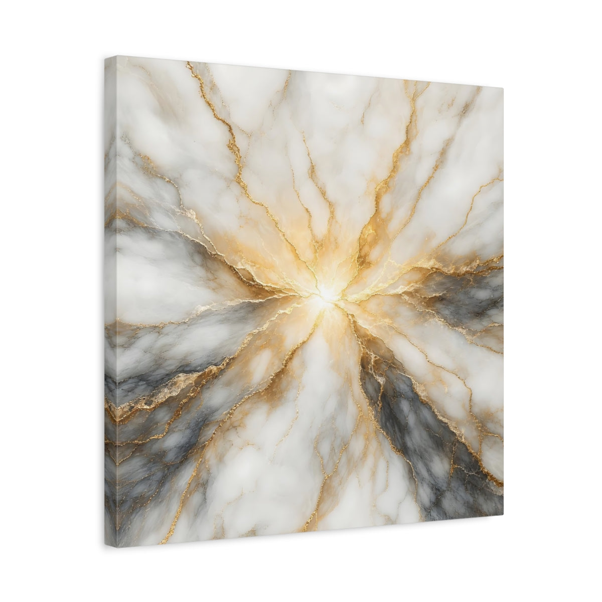 Side Mockup 5. Abstract Marble Texture White Gold Marble shown as stretched canvas wall art
