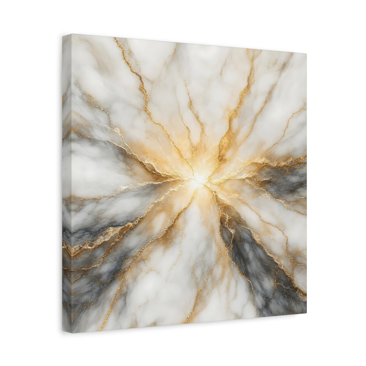 Side Mockup 6. Abstract Marble Texture White Gold Marble shown as stretched canvas wall art