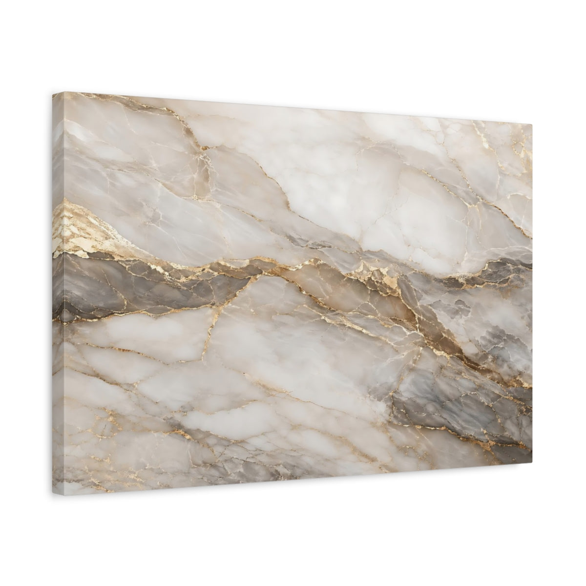 Side Mockup 3. Abstract Marble Texture White Gold Marble shown as stretched canvas wall art