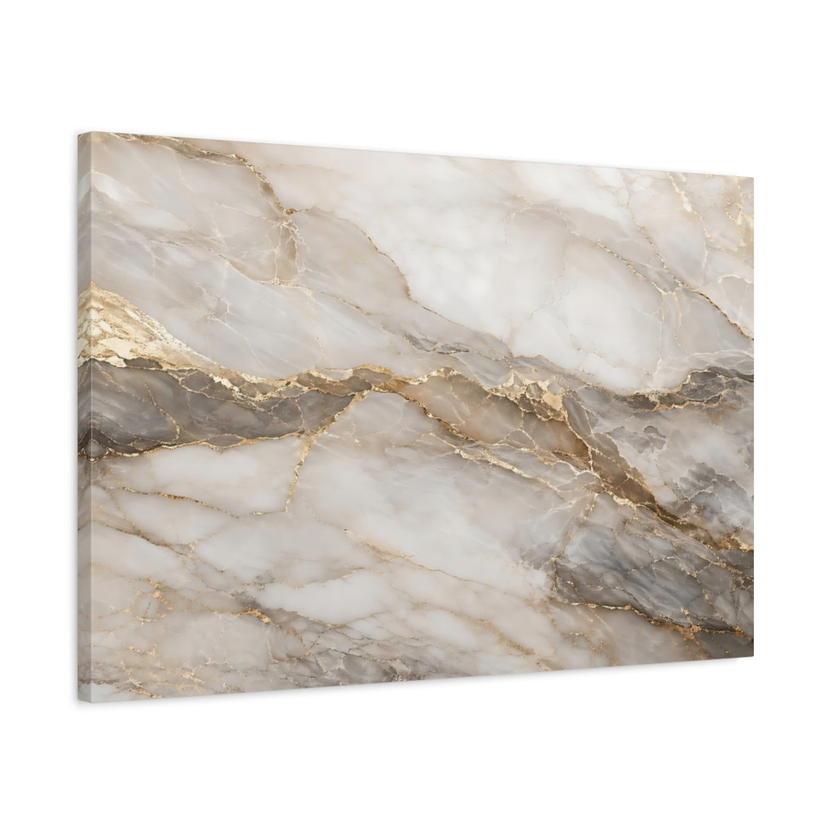 Side Mockup 2. Abstract Marble Texture White Gold Marble shown as stretched canvas wall art