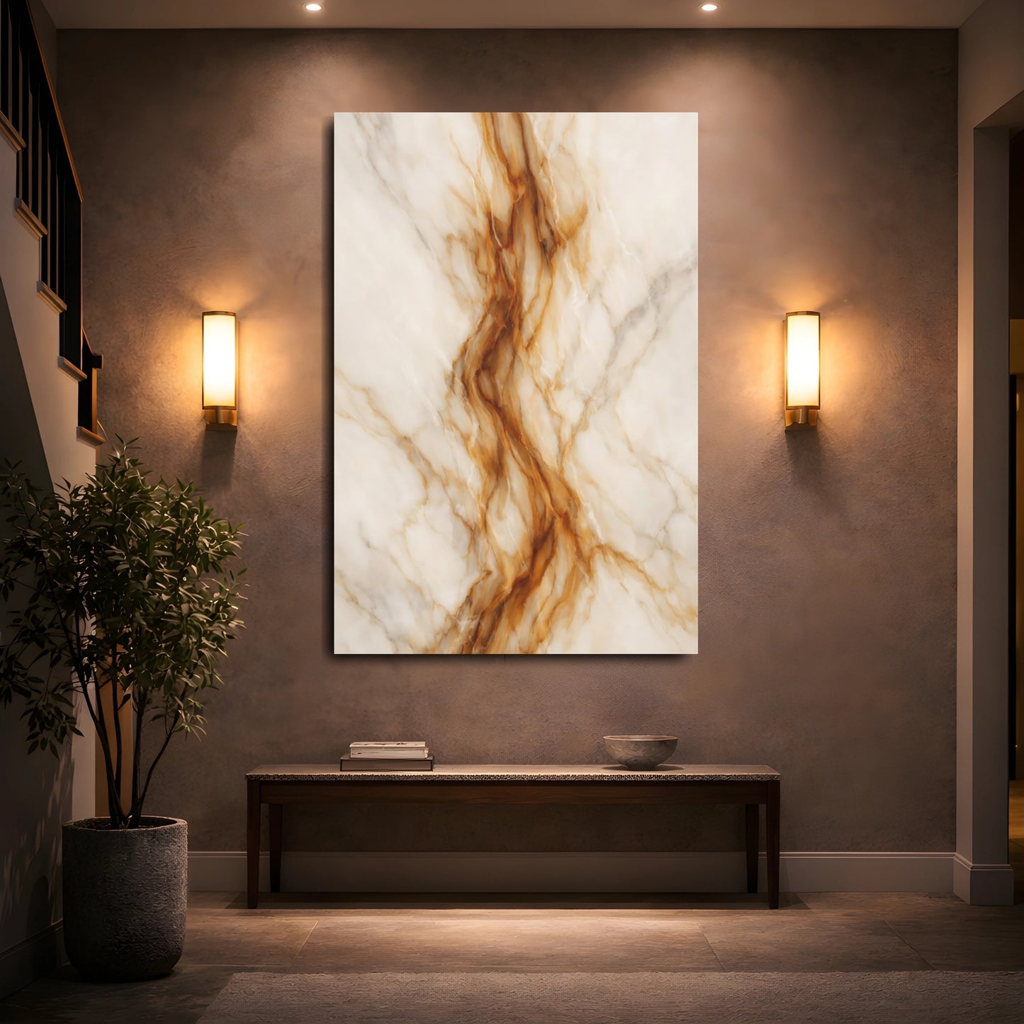 Mockup 4. Abstract Marble Texture White Gold Marble shown as stretched canvas wall art