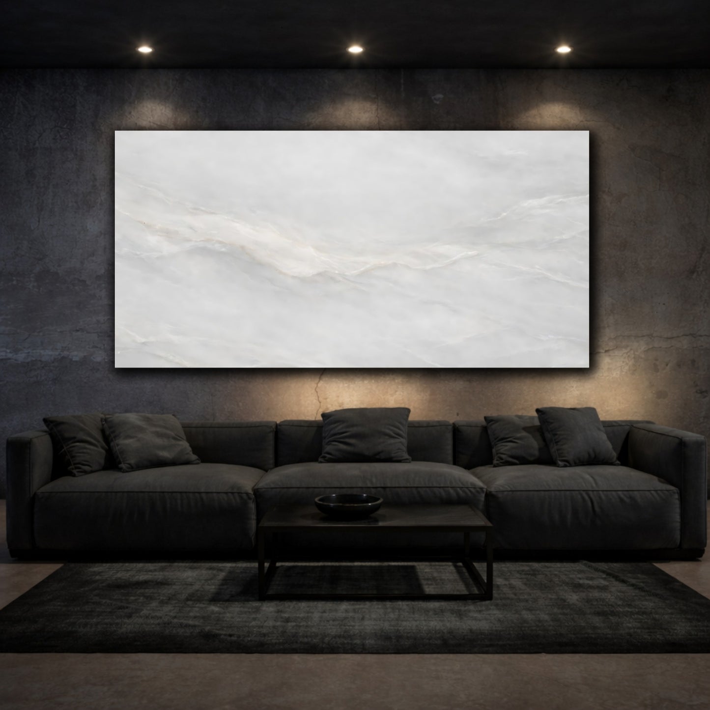 Mockup 2. Abstract Marble Texture White Gray Abstract shown as stretched canvas wall art